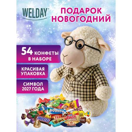 Сладкий новогодний подарок WELDAY для детей 2027 в мягкой игрушке 800 г