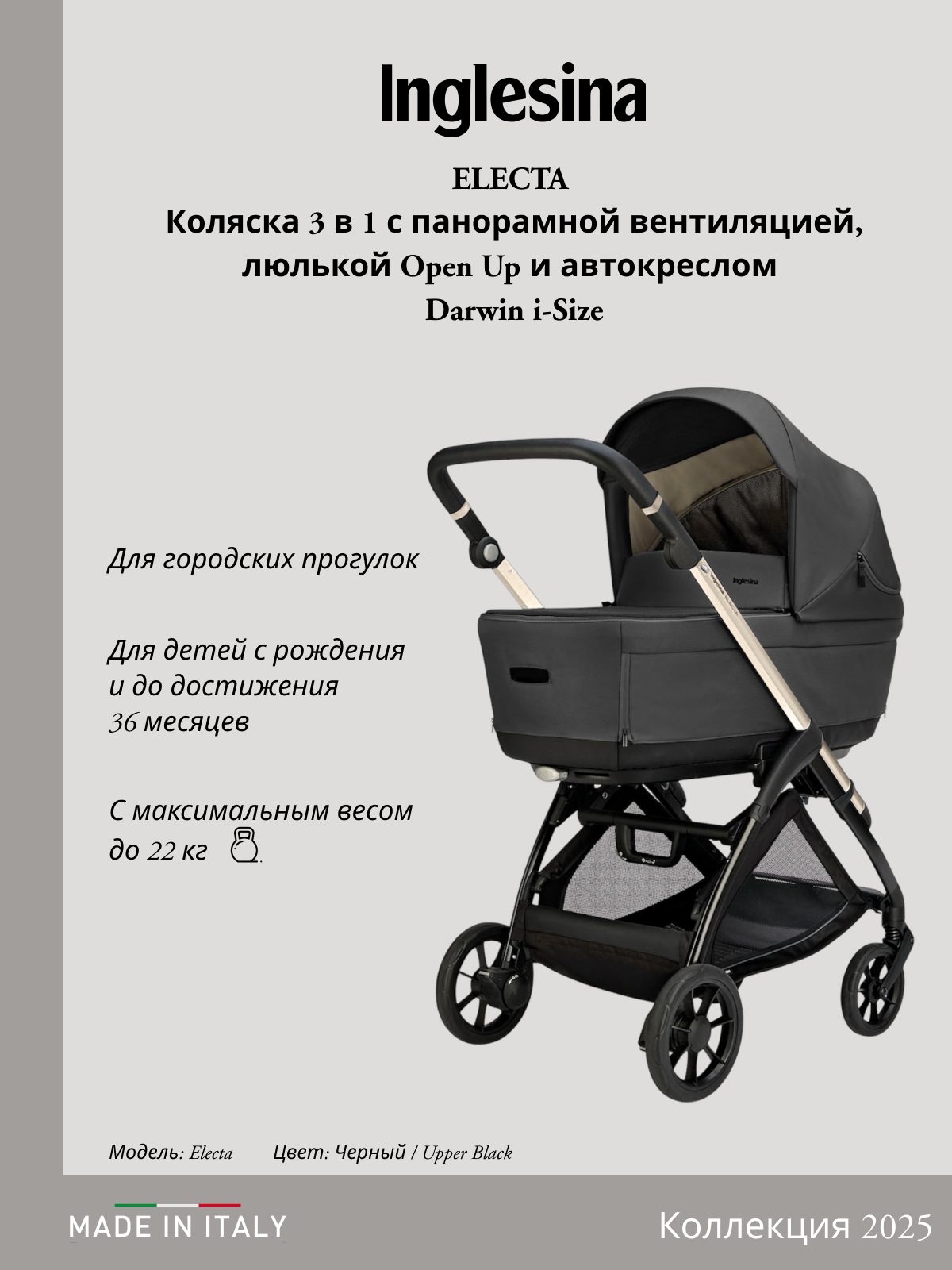 Коляска 3в1 Inglesina черный - фото 1