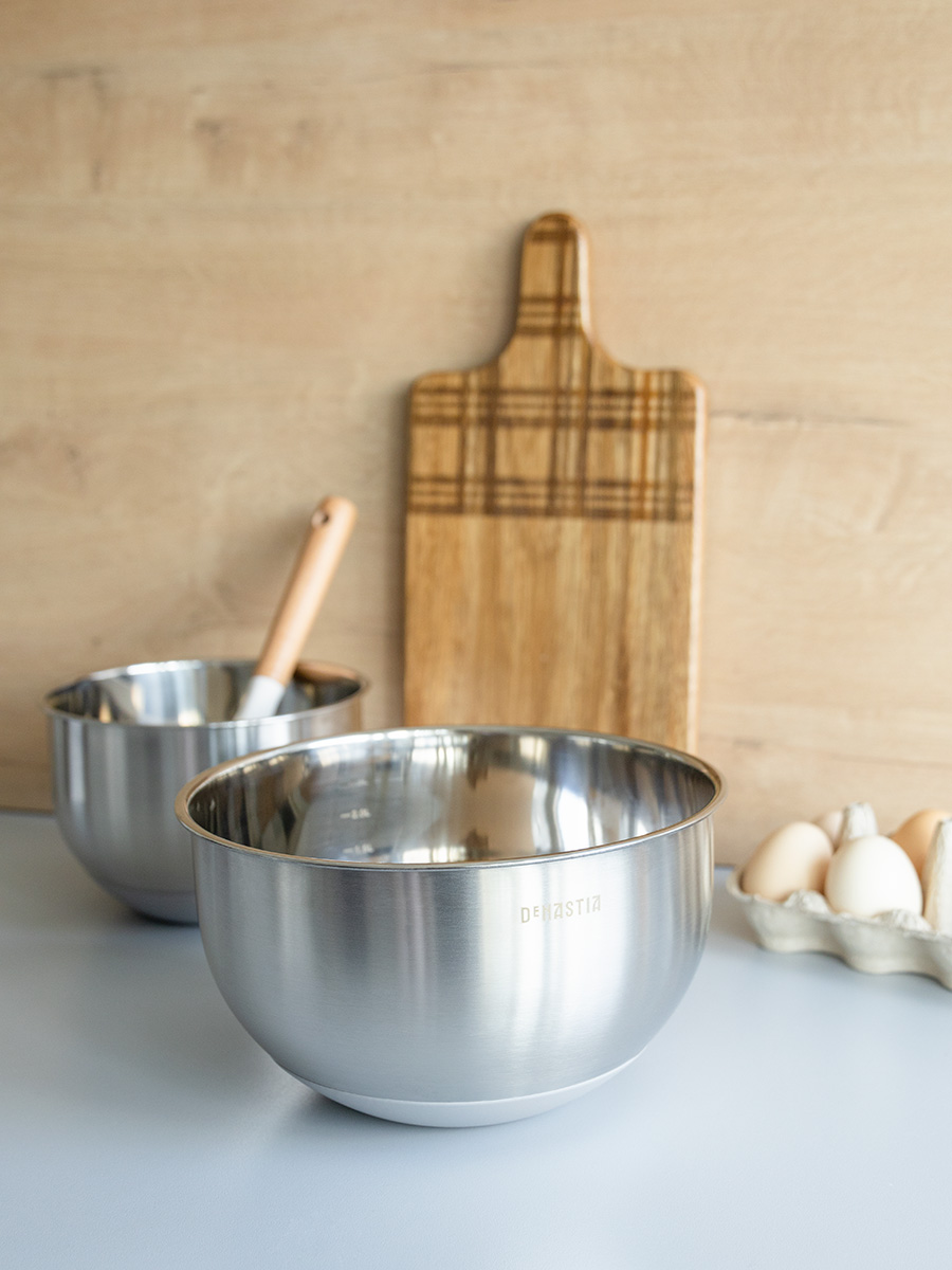 Миска DeNASTIA с прозрачной крышкой 3 л нерж.сталь серый A000338 - фото 4