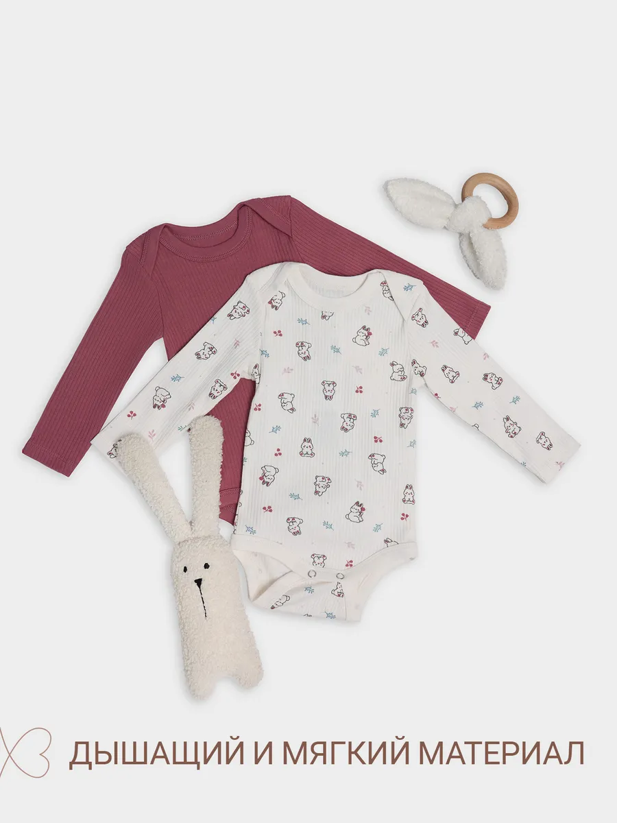 Боди 2 шт Mark Formelle (Марк Формэль) 13018-2/зайчики на зв.белом +дымчатая роза - фото 7