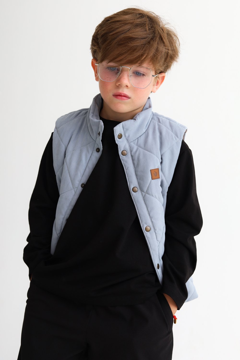 Жилет MINIDINO В-Ж-003/ДЖилет утепленный детский Cargo серо-голубой - фото 5