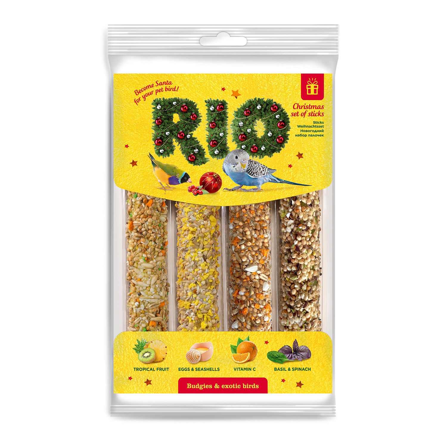 Набор палочек новогодний RIO для волнистых попугайчиков и экзотов 4*45г - фото 1