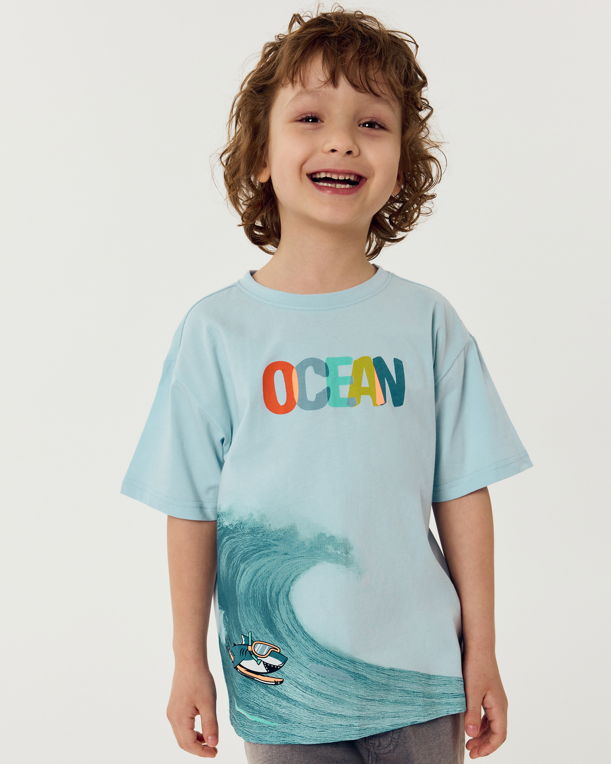 Изображение товара Футболка Futurino Ocean: голубая 100% хлопок, принт Изображение товара Футболка Futurino Ocean: голубая 100% хлопок, принт