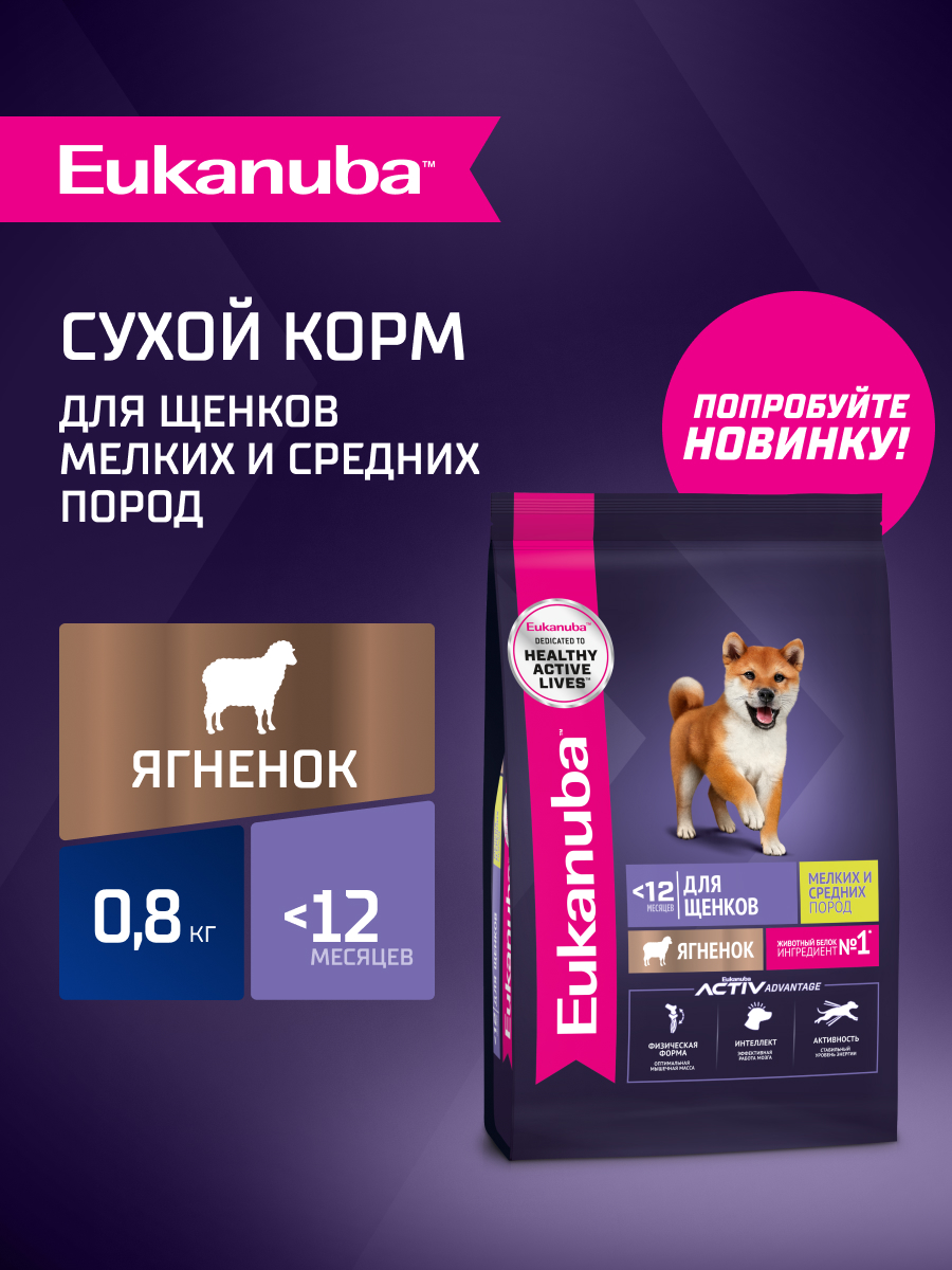 Корм для щенков Eukanuba с ягненком сухой 0.8кг - фото 1