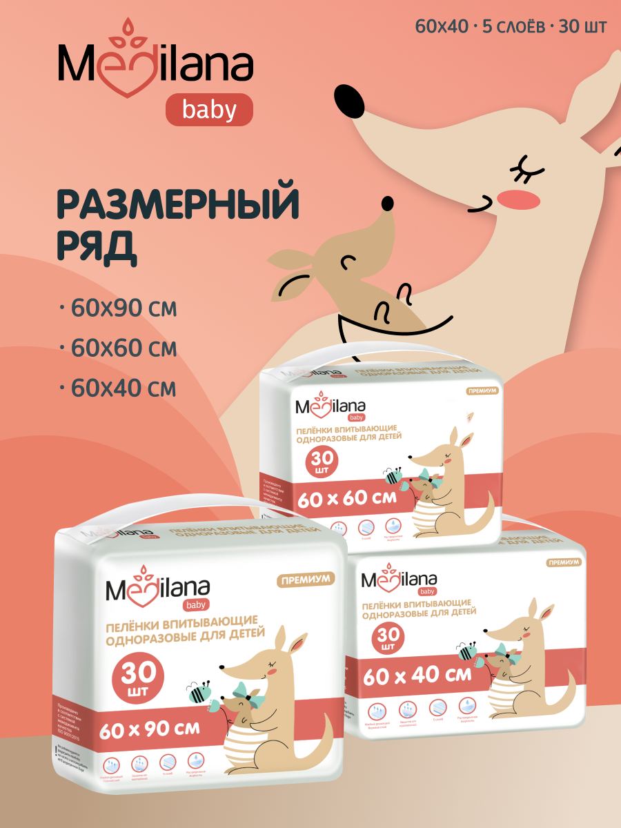 Пелёнки одноразовые MEDILANA 40х60 см 30 шт. - фото 8