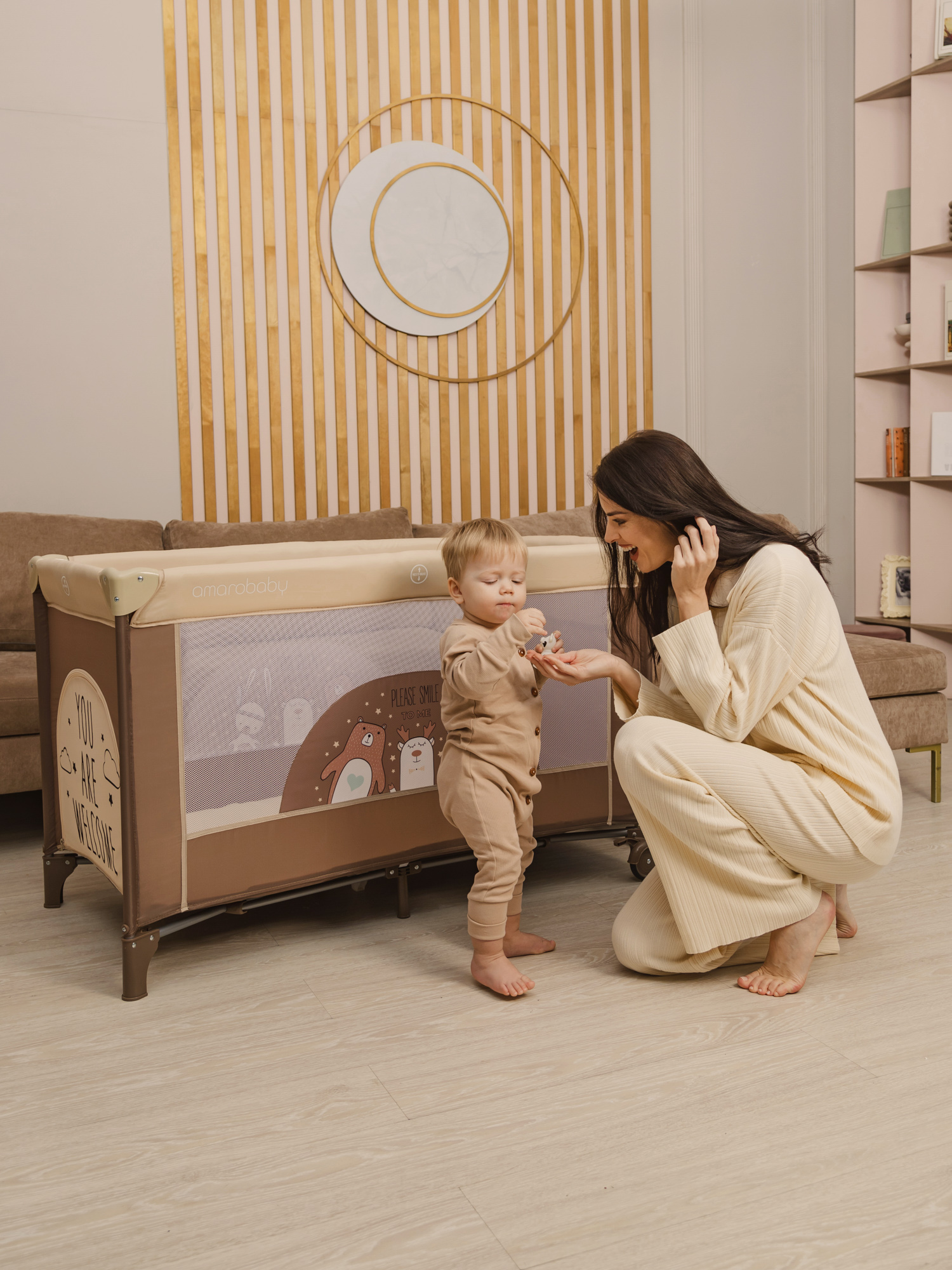 Манеж-кровать AmaroBaby Multiform Smile Friends прямоугольный бежевый AMARO-26MSF-Be - фото 17