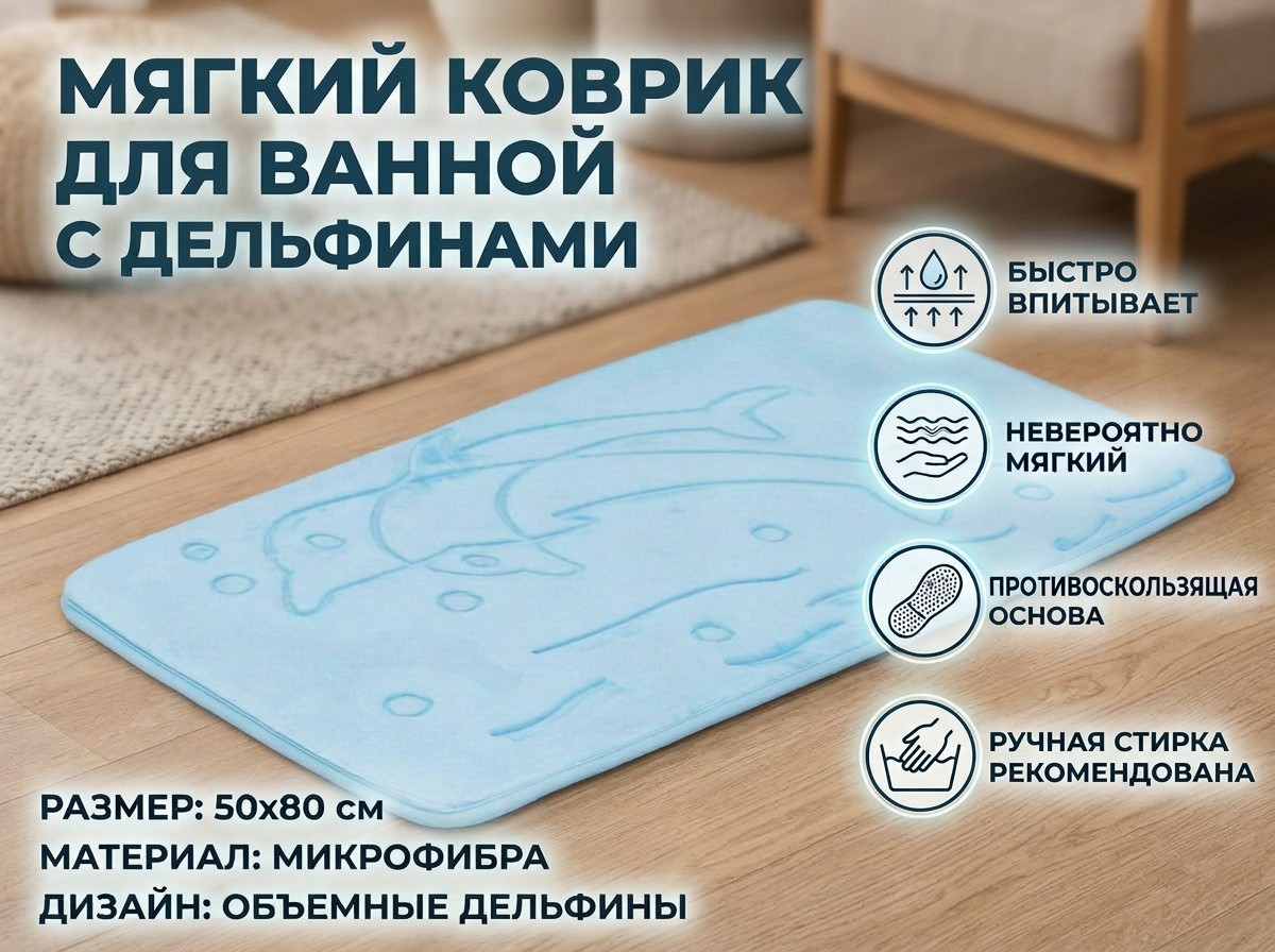 Коврик для ванной Доляна 50 x 80 см 1 шт. - фото 1