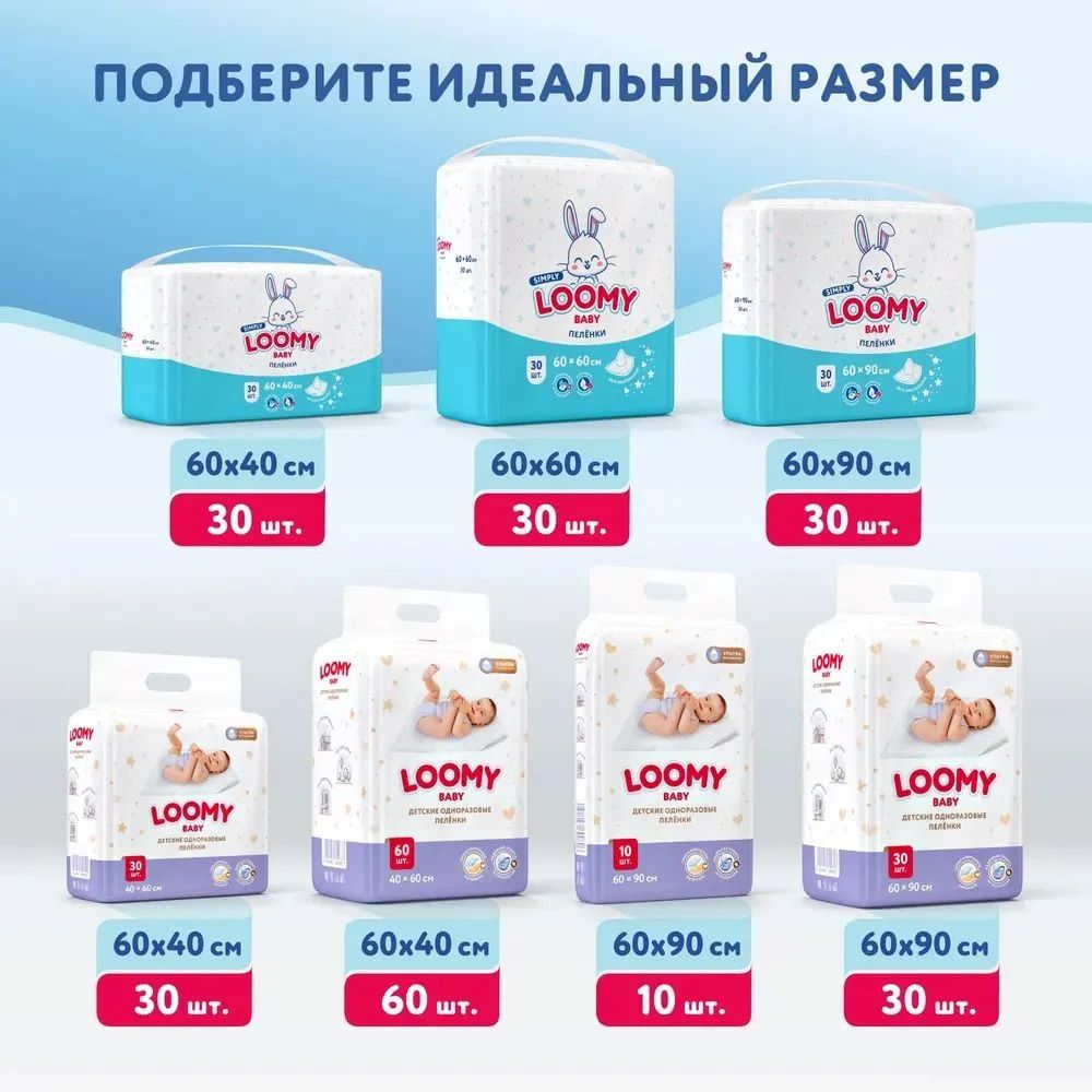 Пелёнки одноразовые Loomy Baby 60х60 см 30 шт. - фото 6