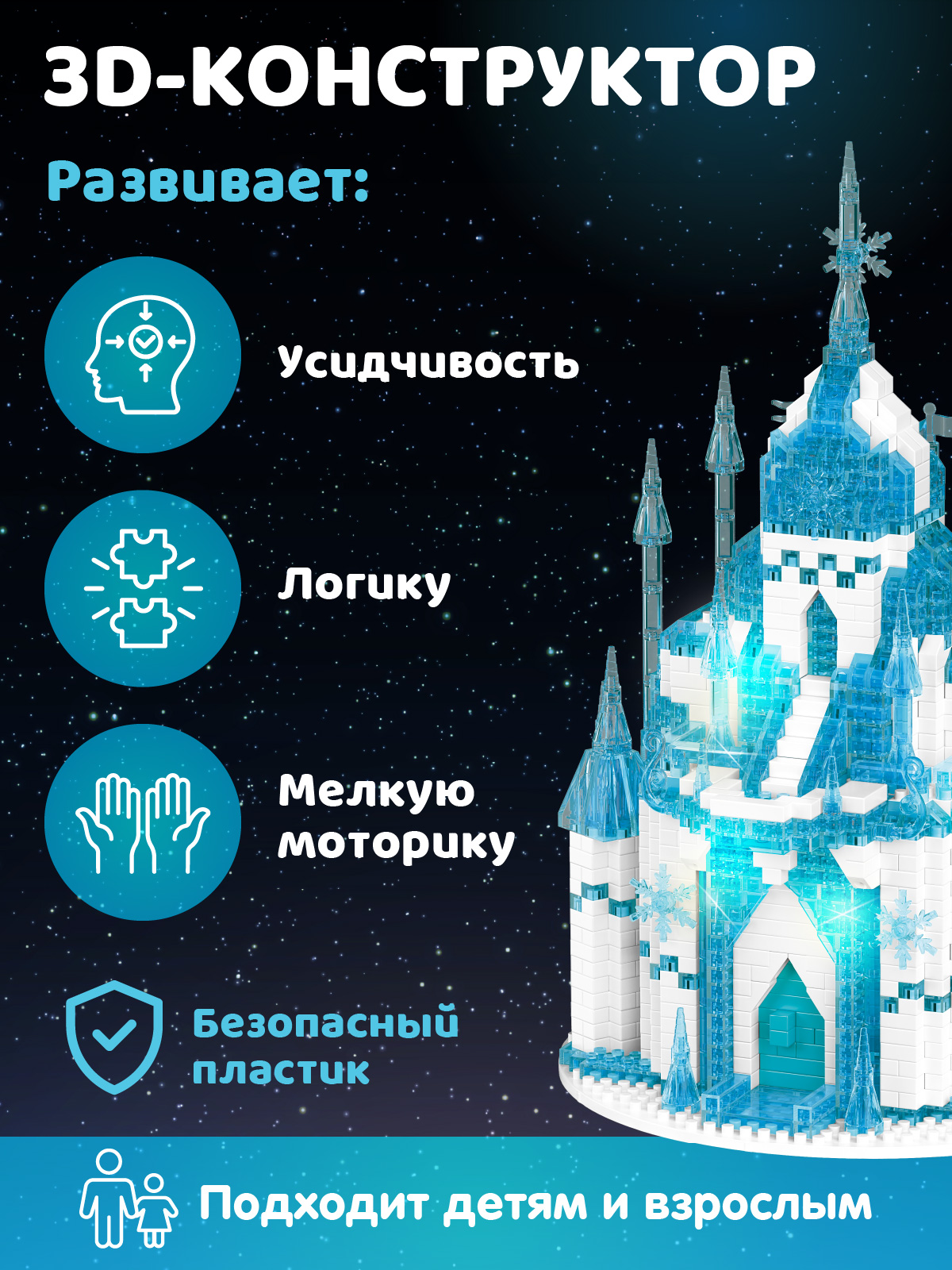 Конструктор Компания Друзей Замок голубой 1980 дет. - фото 3