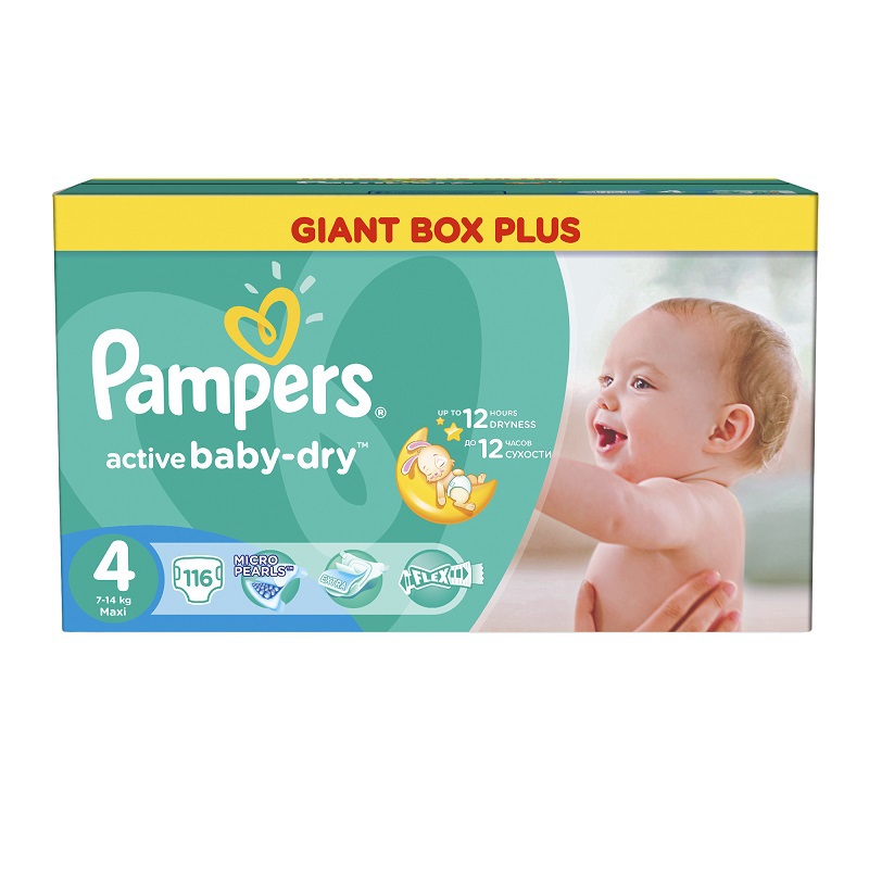 Подгузники Pampers Active Baby-Dry 4 (7-14 кг) 116 шт. - фото 1