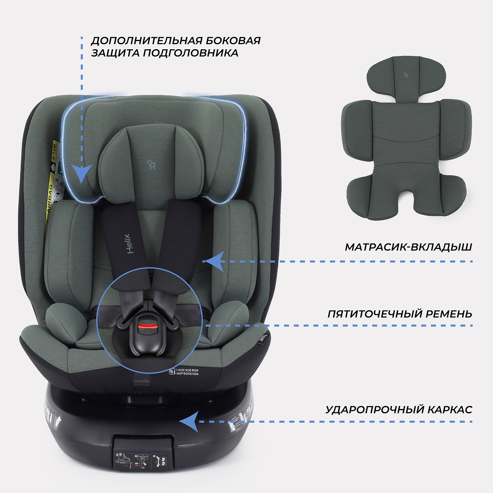 Автокресло Rant Helix isofix Isofix 0+/1/2/3 (0-36 кг) зеленый - фото 5