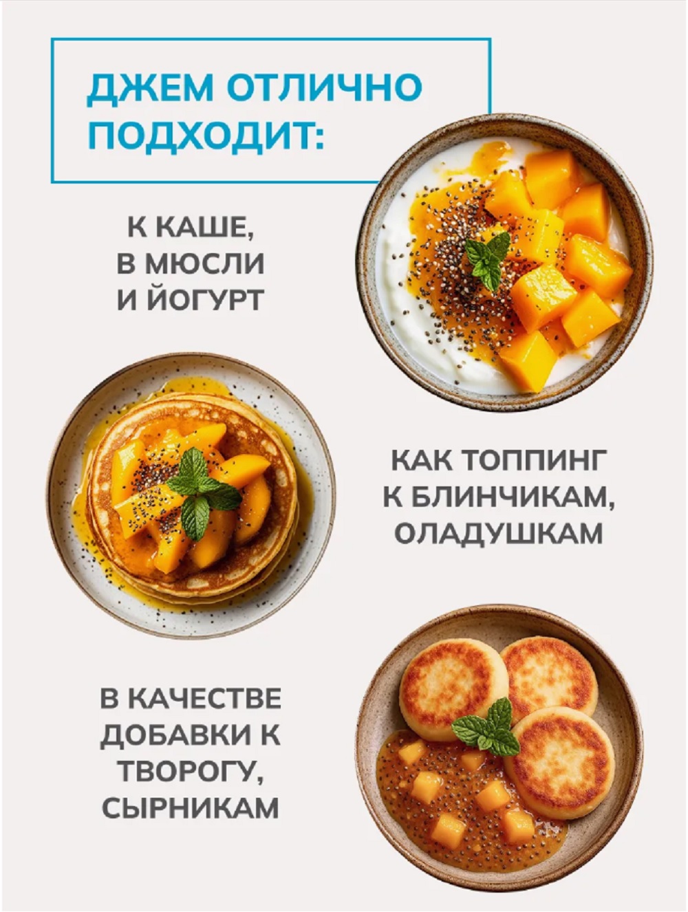 Джем Ноль грамм без сахара низкокалорийный манго-чиа - фото 3