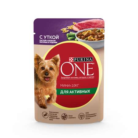 Корм для собак Purina One Mini активных мелких пород утка-паста-зеленая фасоль 85г