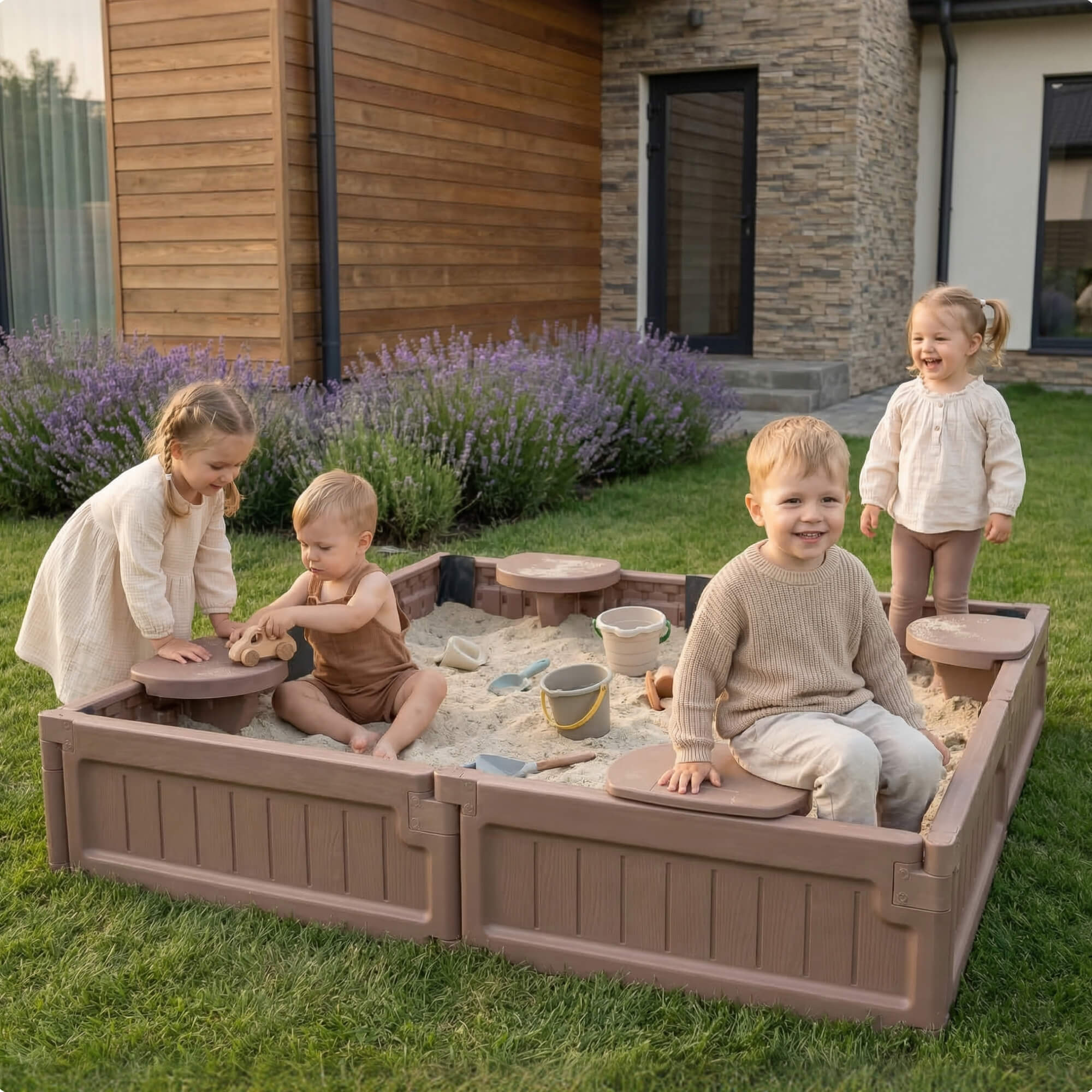 Песочница детская UNIX Kids квадратная 123х123 см пластиковая - фото 14