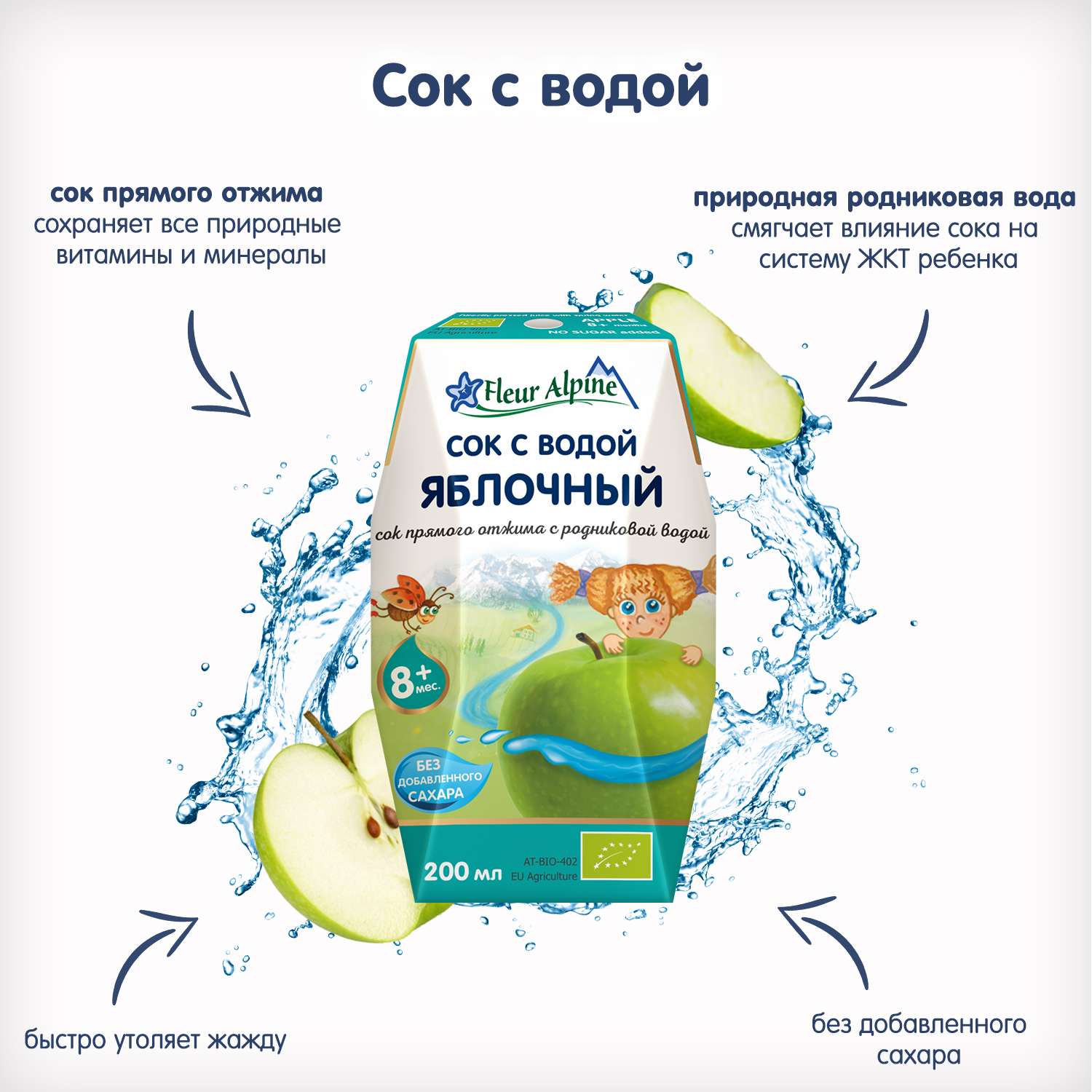 Сок Fleur Alpine с водой яблоко 200мл с 8месяцев - фото 3