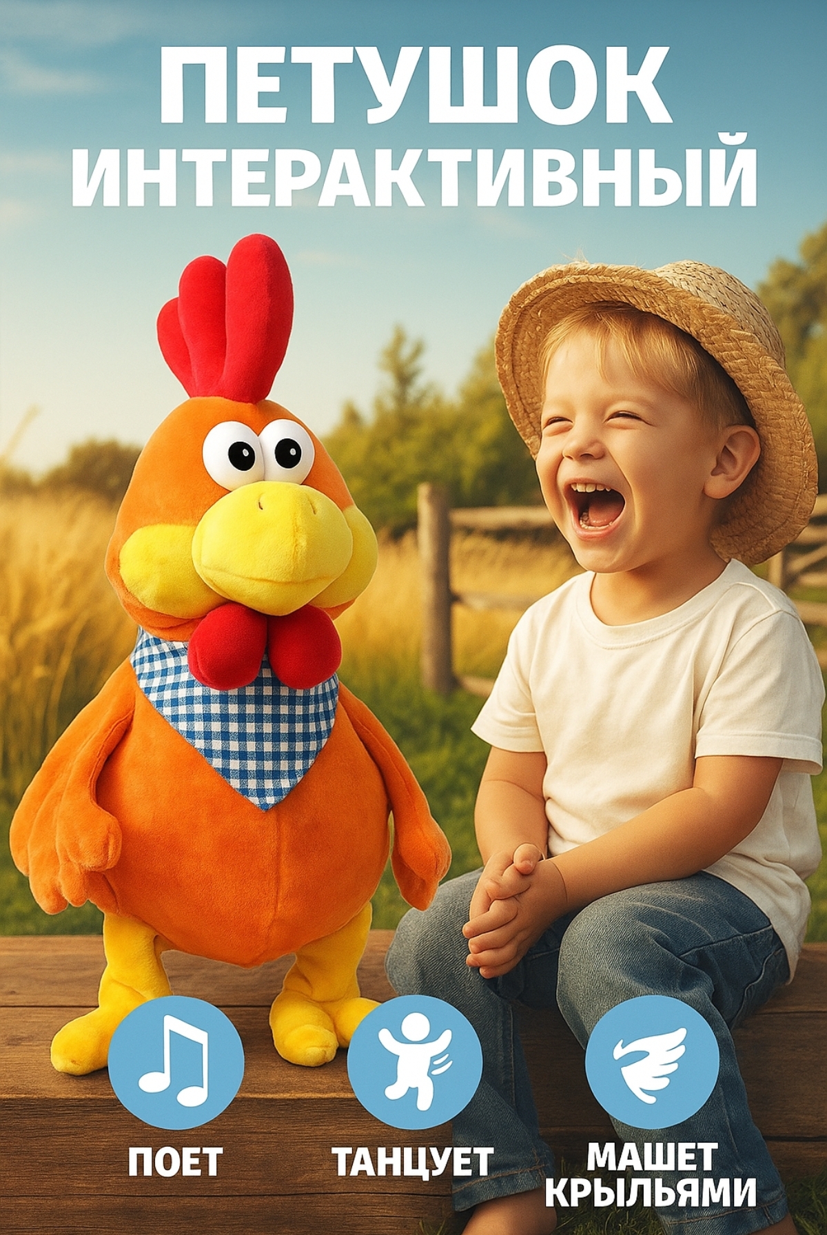 Мягкая игрушка BalaToys петух Музыкальный Интерактивный - фото 1
