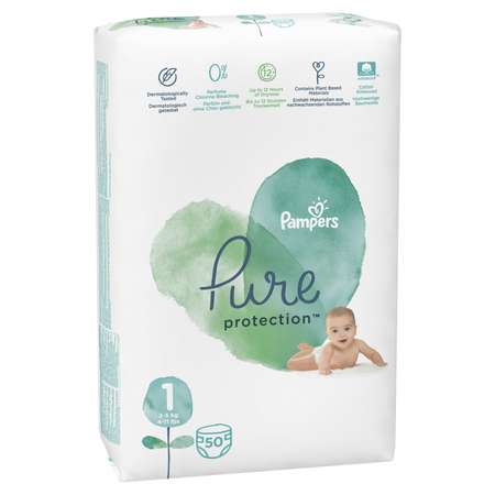 Подгузники Pampers Pure Protection для новорожденных NB (2-5 кг) 50 шт.
