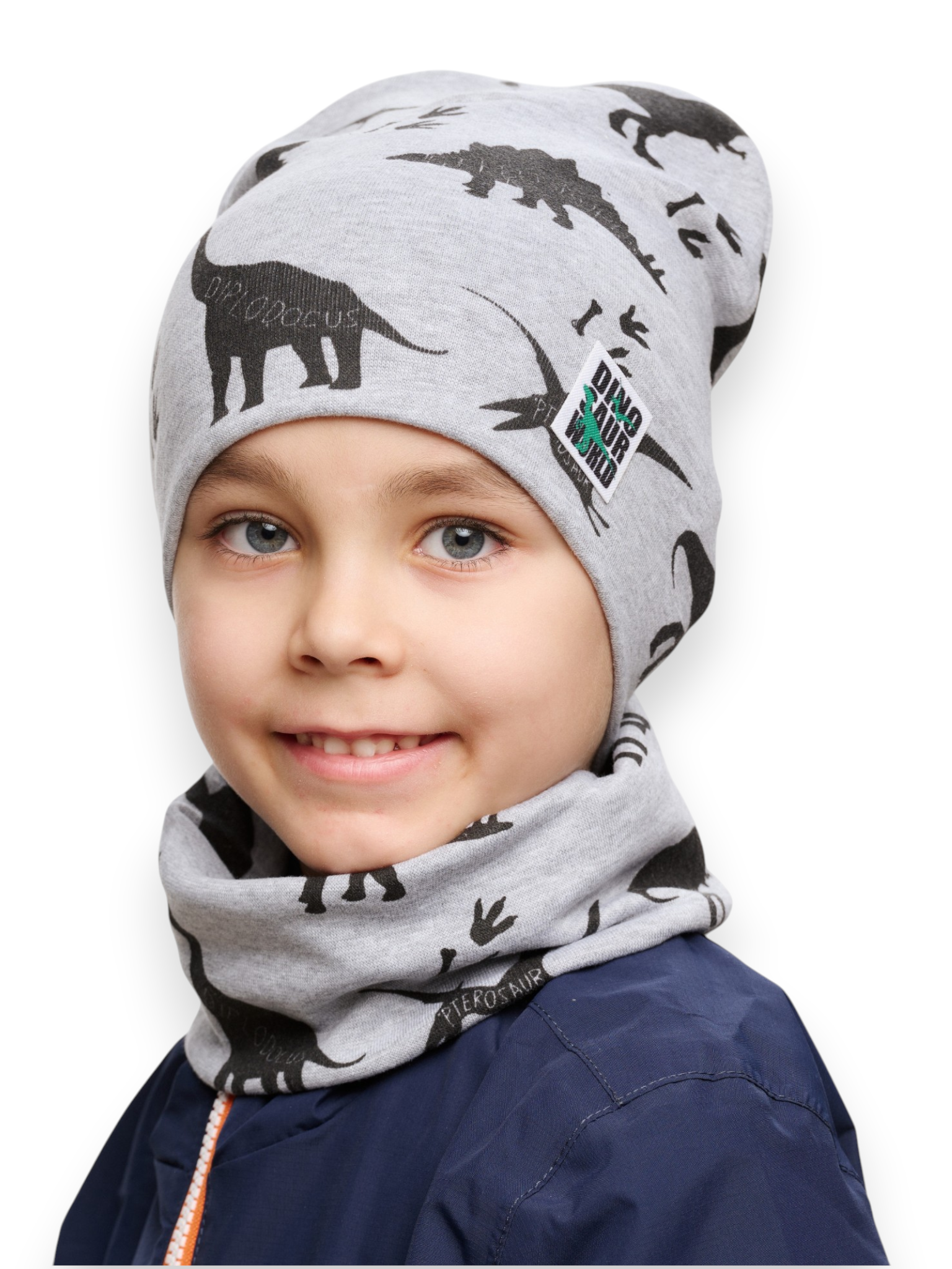 Шапка и снуд NYCkids NYC-H-20-Dinos-grey - фото 1