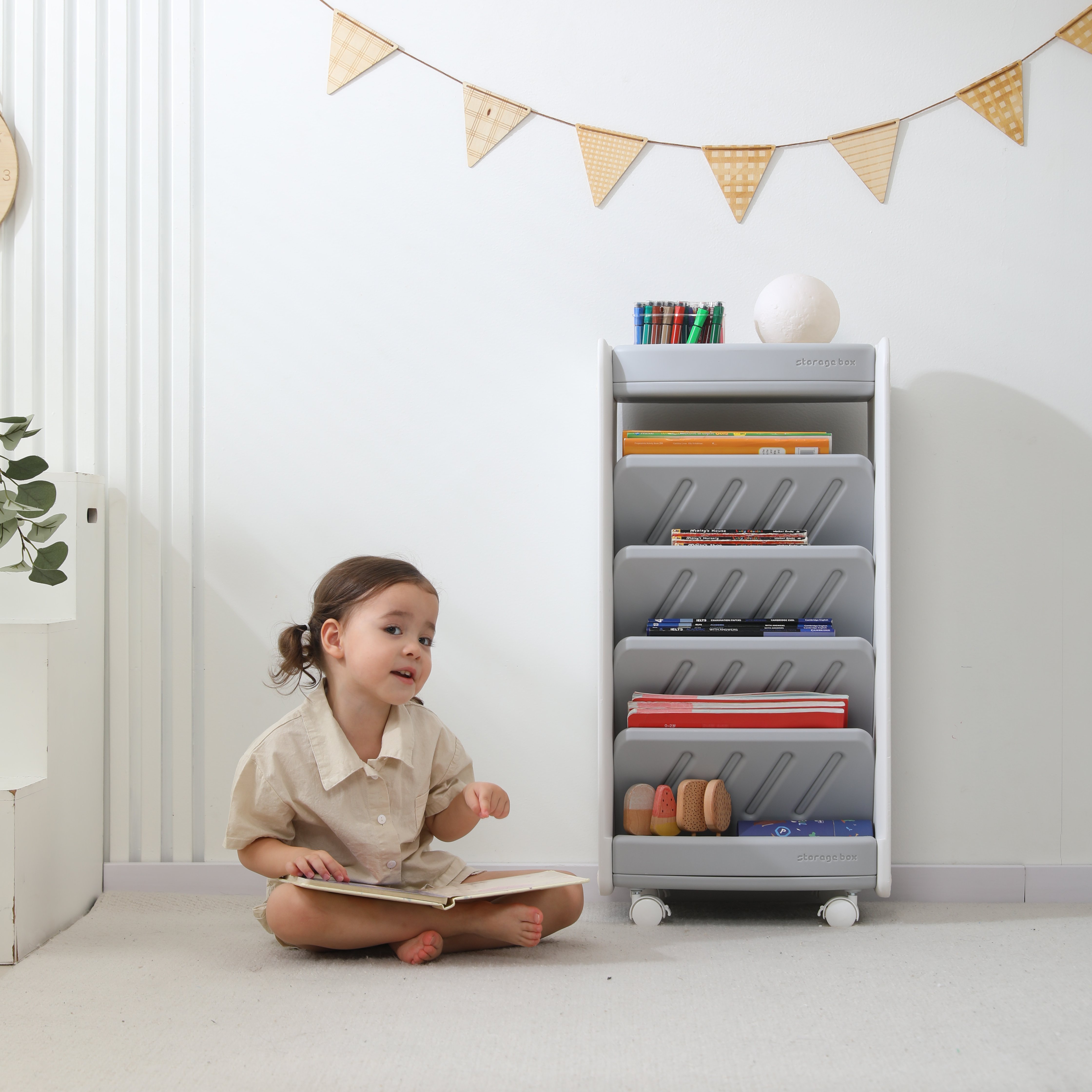 Стеллаж для книг UNIX Kids Storagebox 5 levels Grey - фото 13