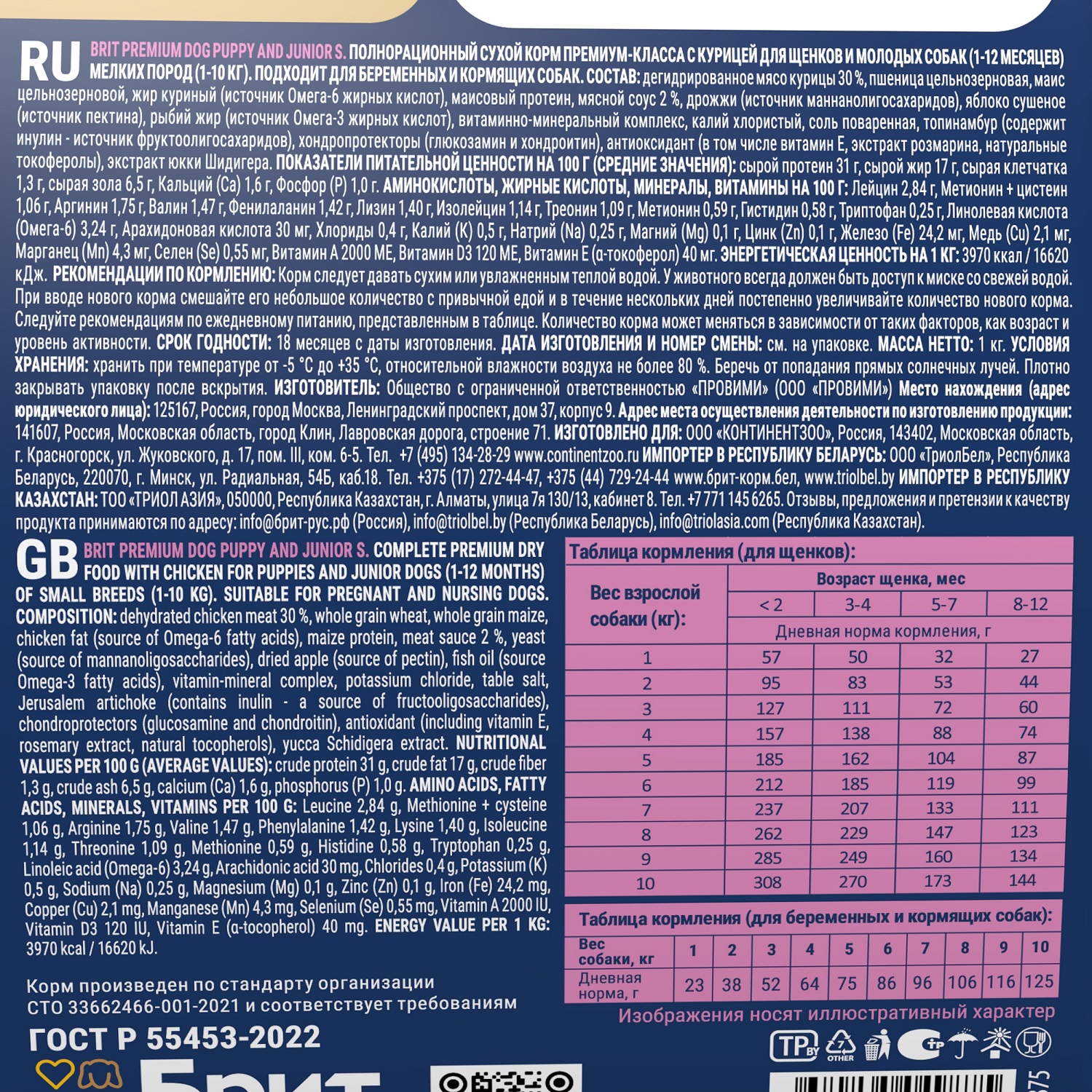 Корм для собак Brit 1кг Premium Dog Puppy and Junior Small с курицей - фото 6
