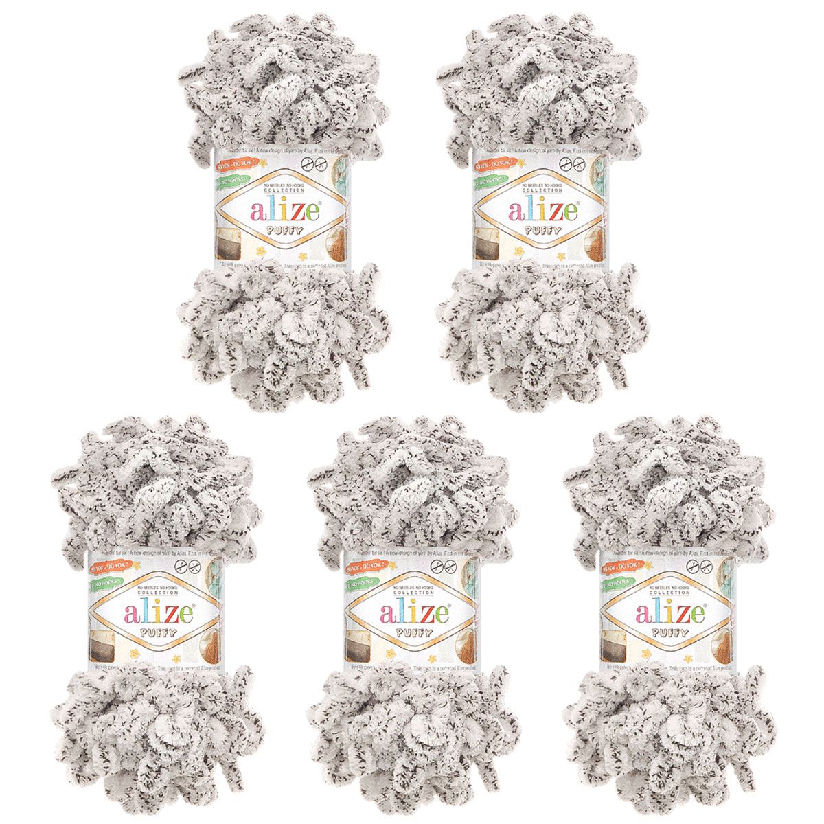 Пряжа для вязания Alize puffy 100 г 9 м микрополиэстер фантазийная плюшевая 686 белый леопард 5 мотков - фото 6