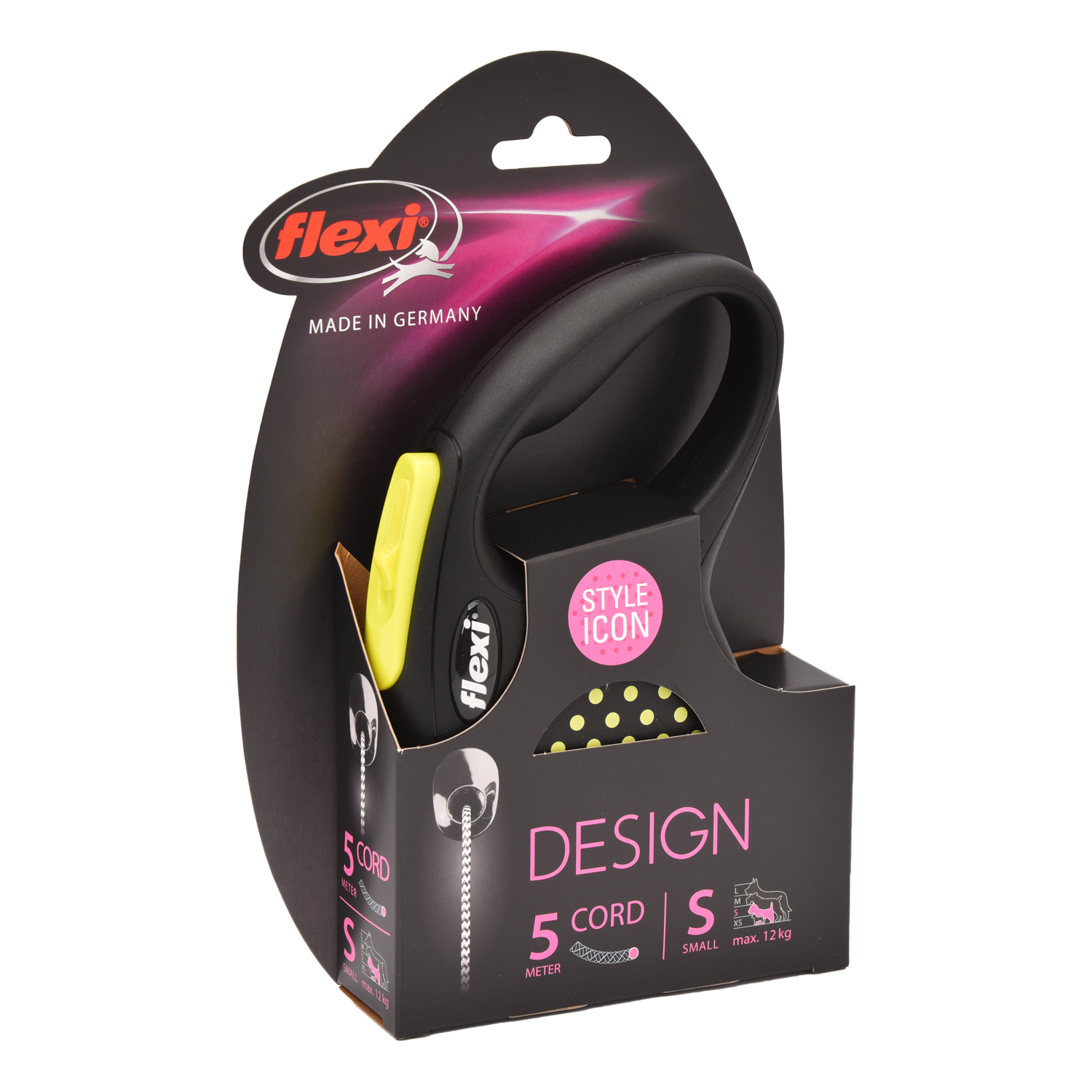 Рулетка Flexi Design S трос 5 м до 12 кг Черный-Желтый горох - фото 2