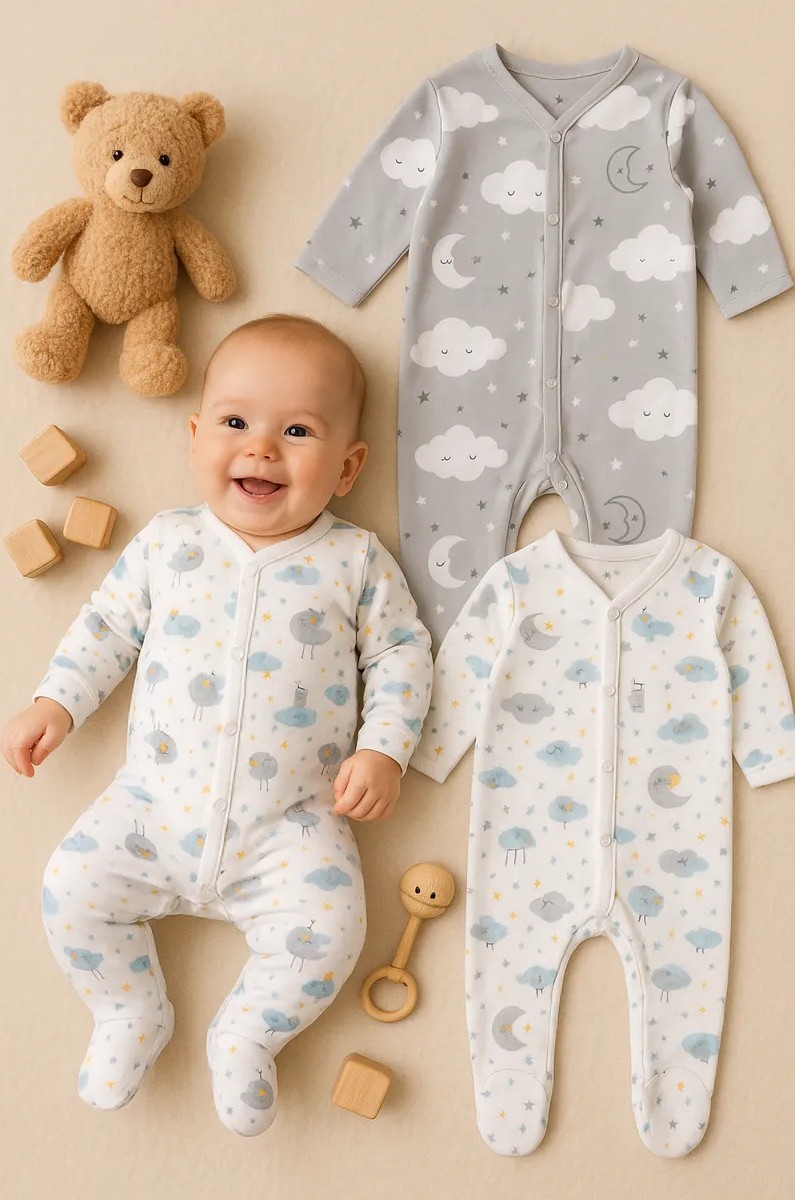 Комбинезон 2 шт Mark Formelle (Марк Формэль) 14005-1-2/звездные коалы на белом +облака на сером - фото 1