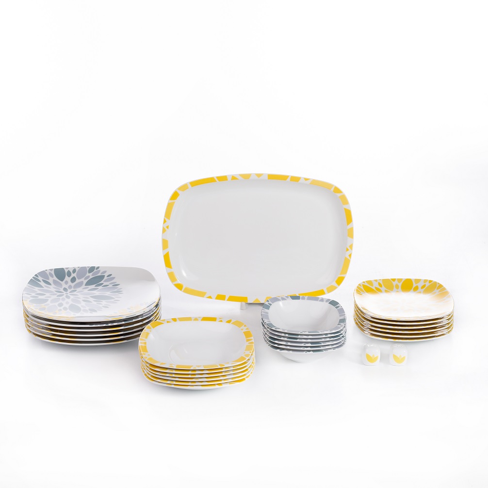 Сервиз столовый Zarin Porcelain Industries на 6 персон Quattro Selena Yellow 27 предметов - фото 1