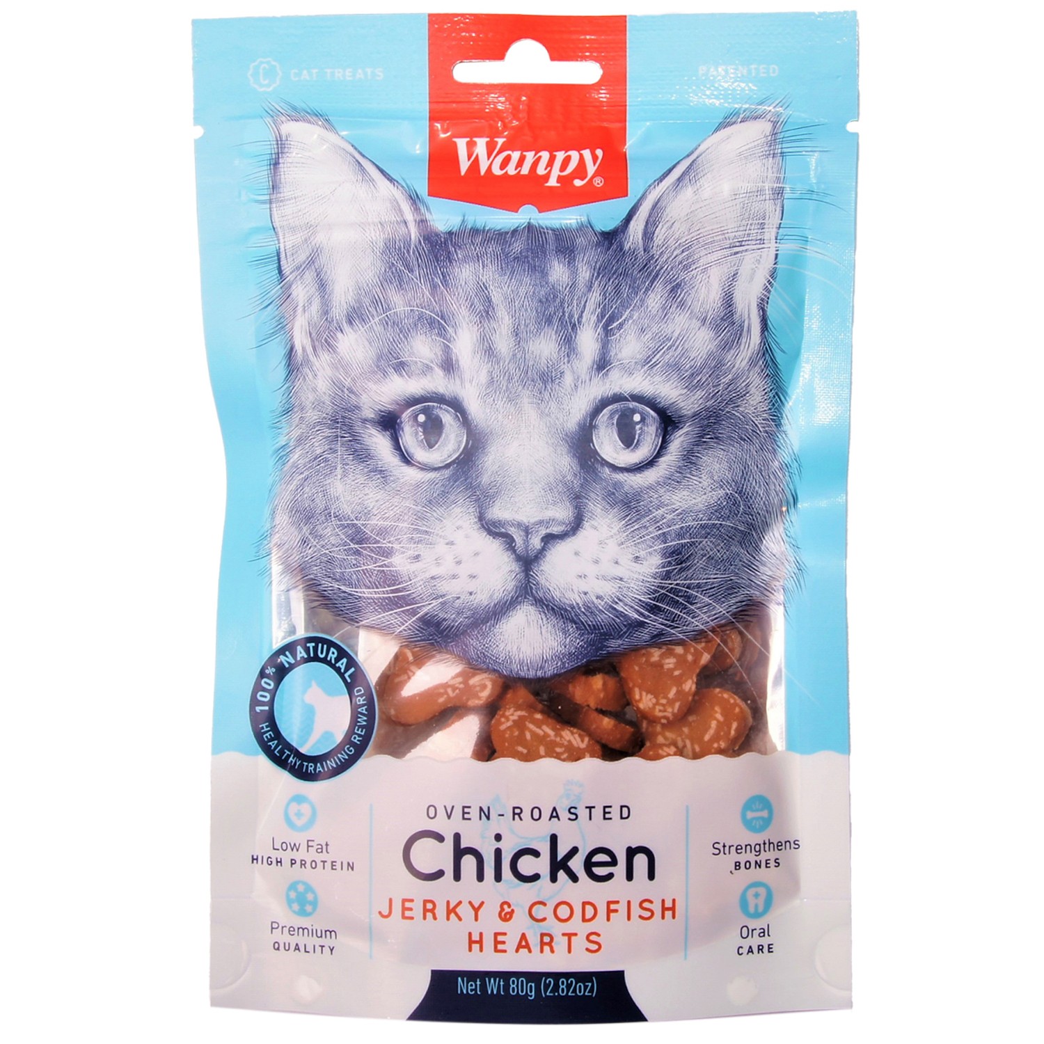Лакомство для кошек Wanpy Cat 80 г сердечки из курицы с треской - фото 1