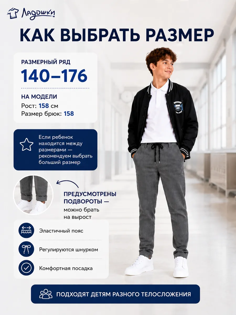Брюки ЛАДОШКИ Брюки Герман серая клетка - фото 12