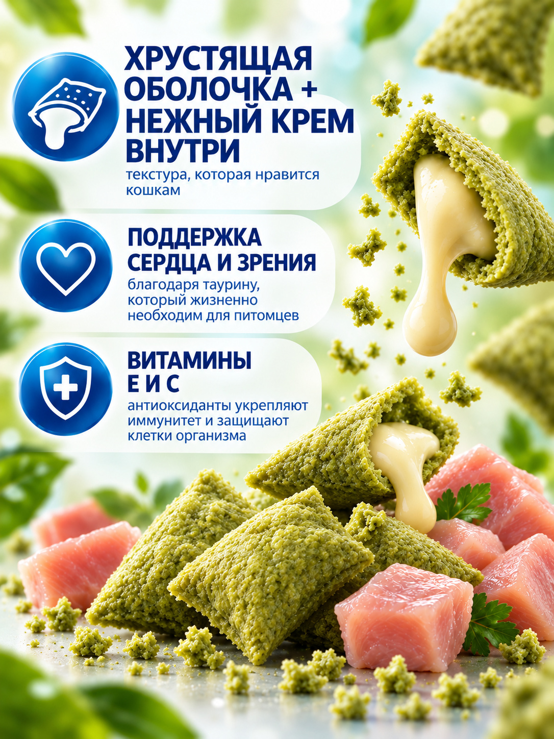 Лакомство сухое для кошек PINK Sensation Хрустящие подушечки с лососем 100г 2 шт. - фото 4