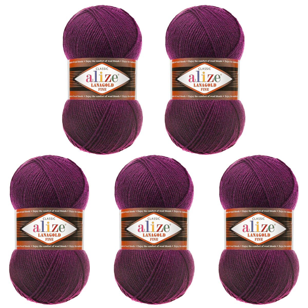 Пряжа Alize полушерстяная мягкая тонкая теплая Lanagold fine 100г 390м 5 мотков 111 сливовый - фото 6
