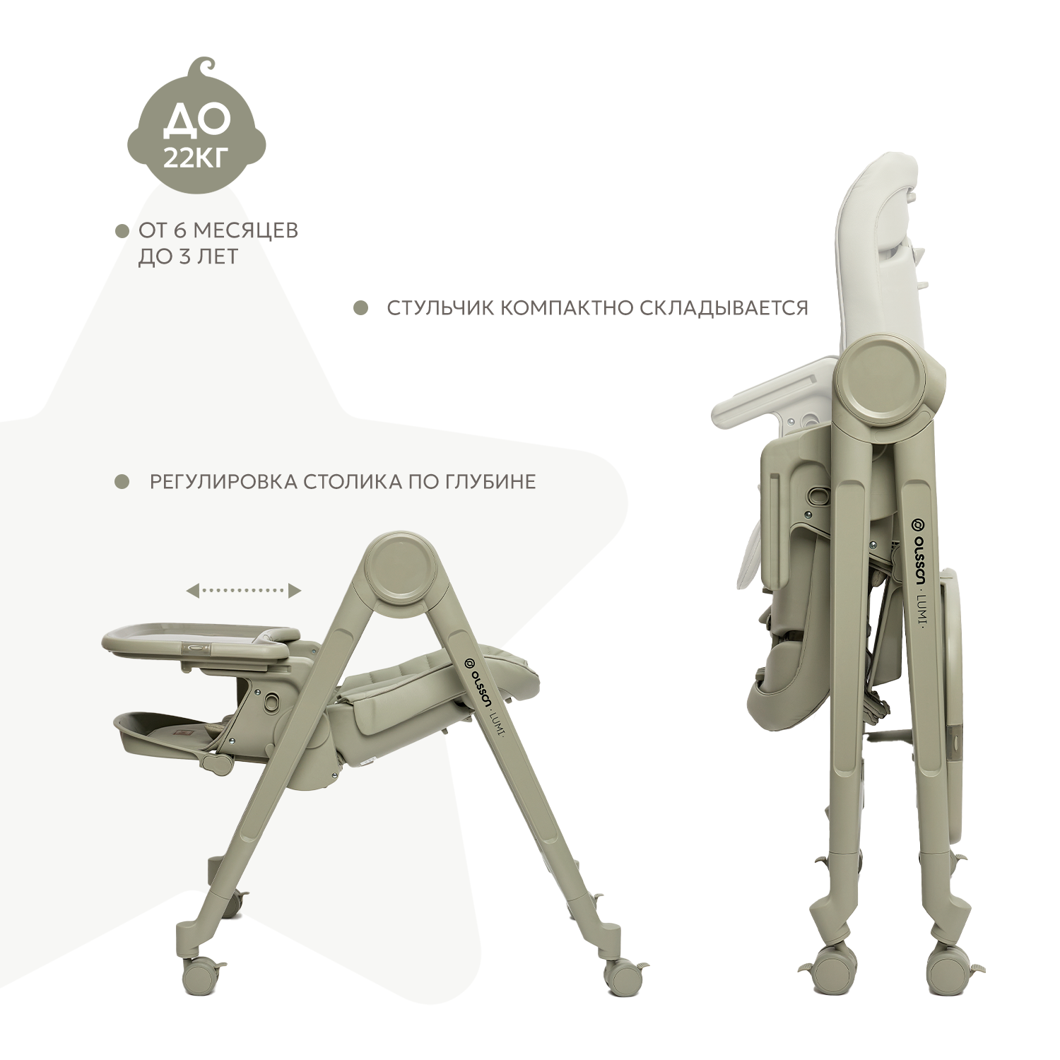 Стульчик для кормления Olsson Lumi хаки - фото 5