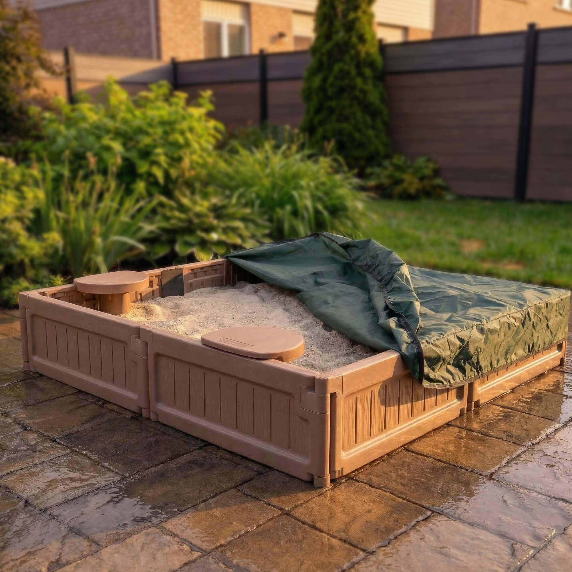 Песочница детская UNIX Kids квадратная 123х123 см пластиковая - фото 17