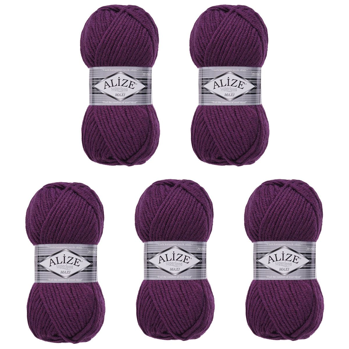 Пряжа Alize полушерстяная мягкая теплая Superlana maxi 100 гр 100 м 5 мотков 111 фиолетовый - фото 8