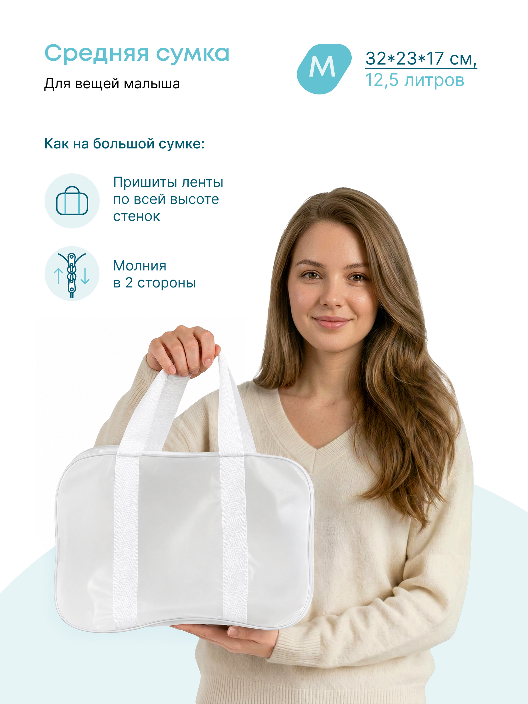 Сумка в роддом Wolli Матовый белый комплект 3 шт - фото 5