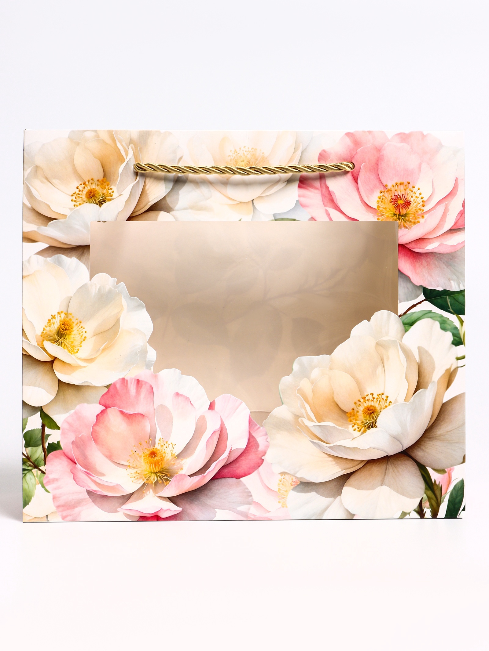 Пакет подарочный UPAK LAND с окном Белые пионы 24 х 20 х 11 см - фото 3