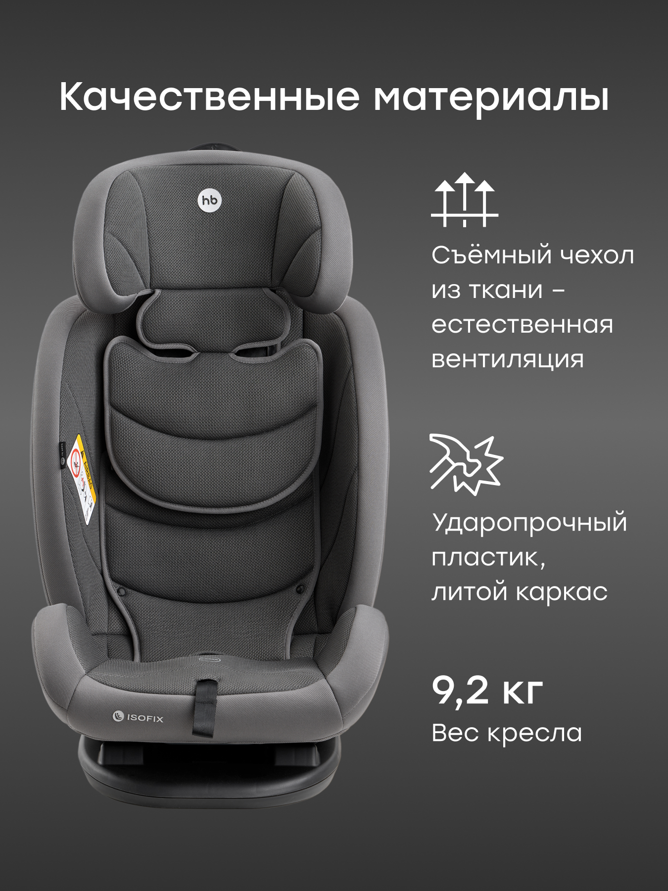 Автокресло Happy Baby Orex Isofix 0+/1/2/3 (0-36 кг) серый - фото 3