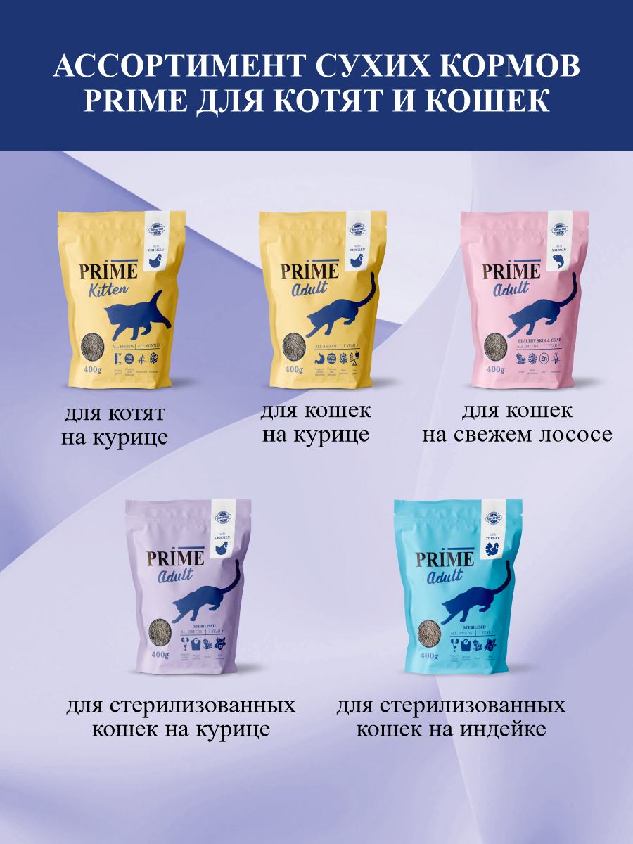 Корм для кошек сухой для стерилизованных Prime на курице 400г - фото 9