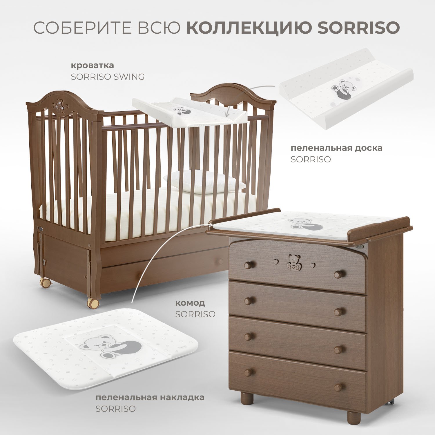 Детская кроватка Nuovita, продольный маятник (темный орех) - фото 9