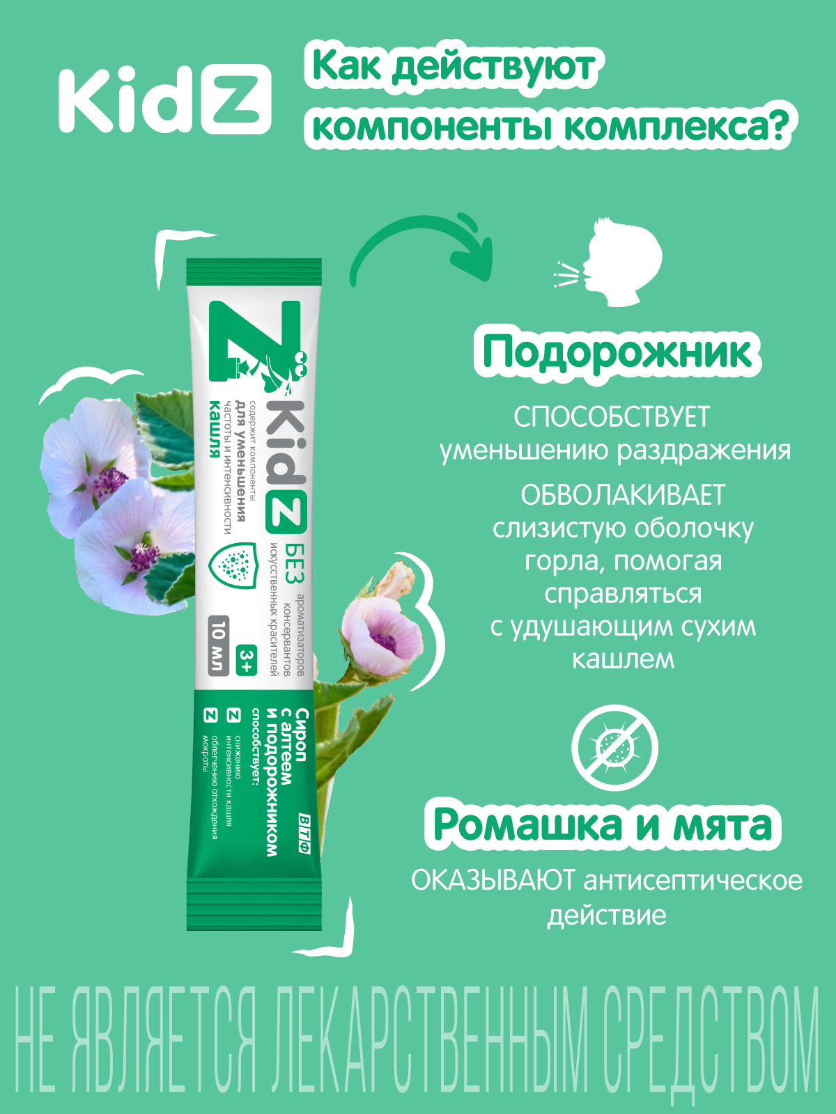 Cироп от кашля Kidz сироп с алтеем и подорожником 10 стиков по 10 мл. - фото 2
