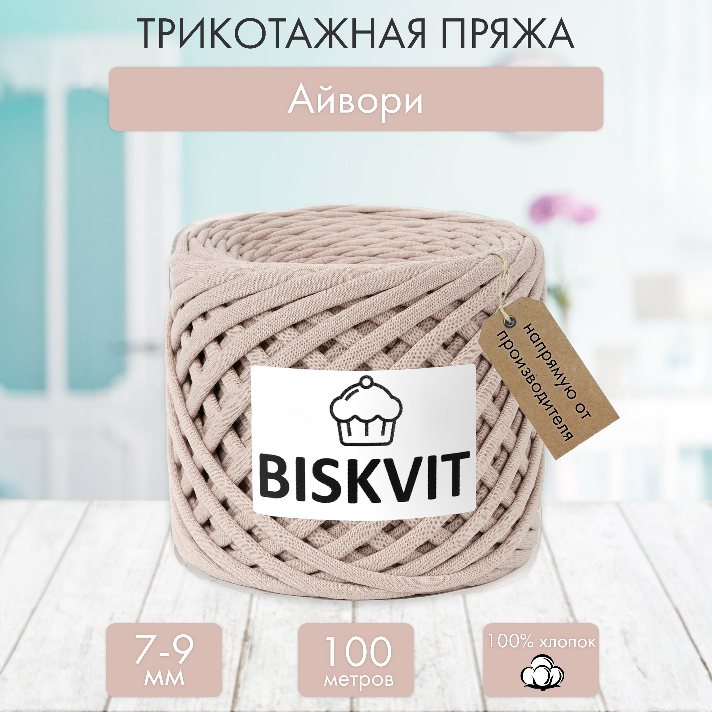 Трикотажная пряжа BISKVIT Айвори - фото 1