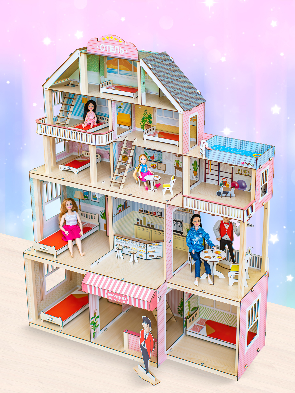 Домик для кукол M-WOOD 120 см с мебелью 3038 - фото 5