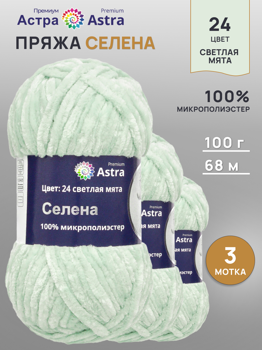 Пряжа для вязания Astra Premium селена мягкая микрополиэстер 100 гр 68 м 24 светлая мята 3 мотка - фото 1