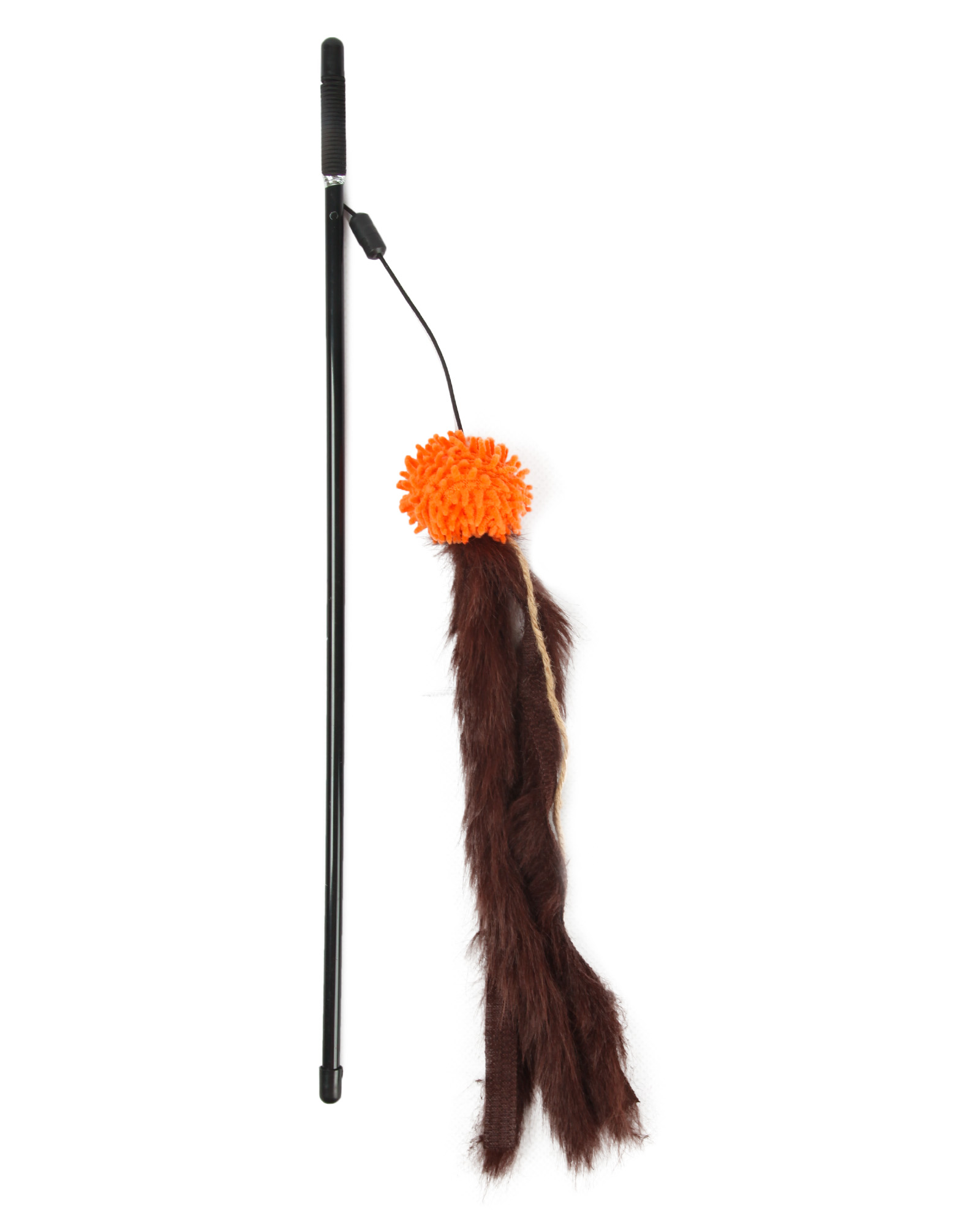 Игрушка для кошек Barbaks Дразнилка-осьминог меховой коричневый с перьями и бубенчиком 46см - фото 5
