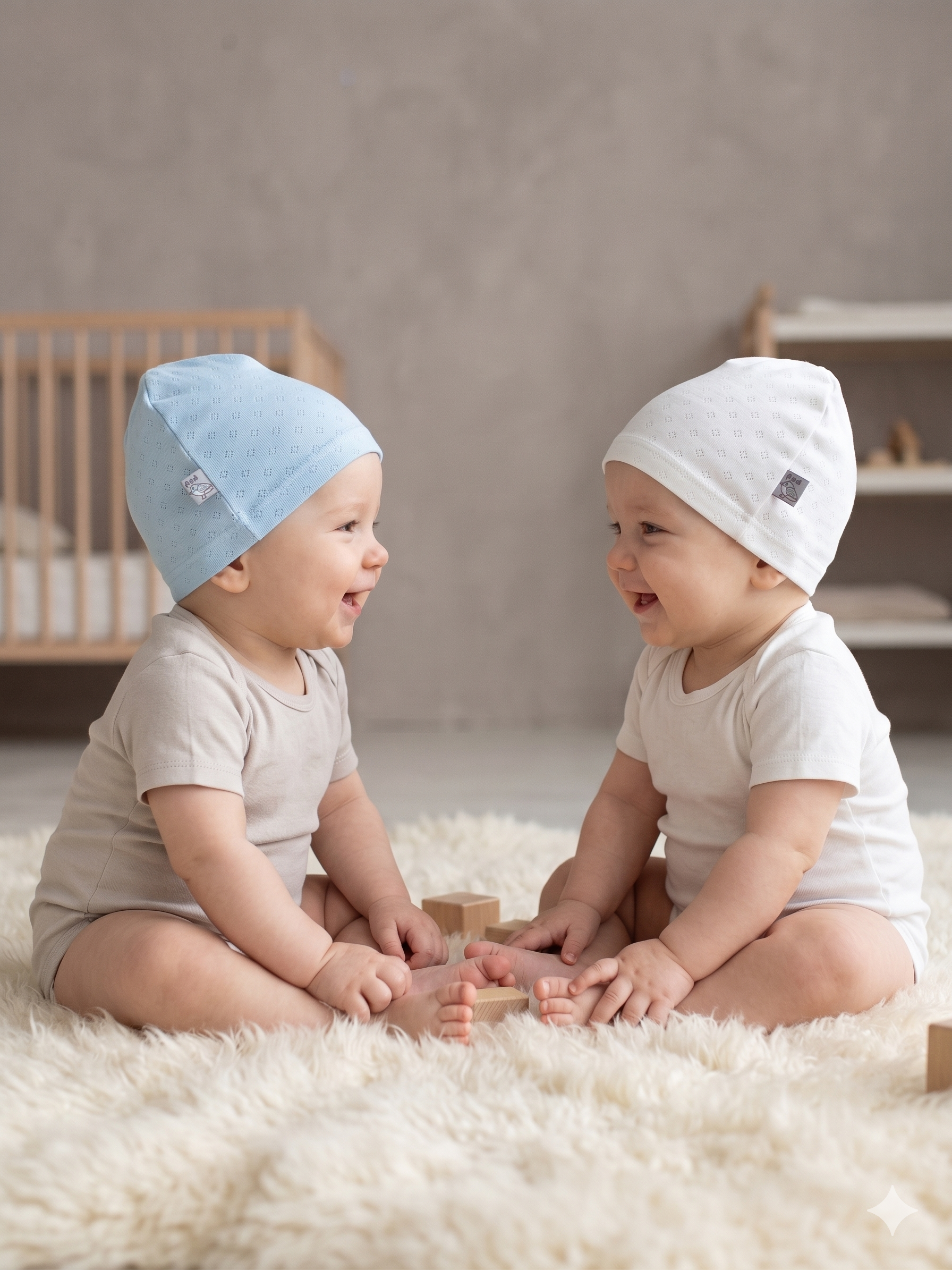 Изображение товара Комплект мягких шапочек для новорожденных из хлопка 2 шт модель 42