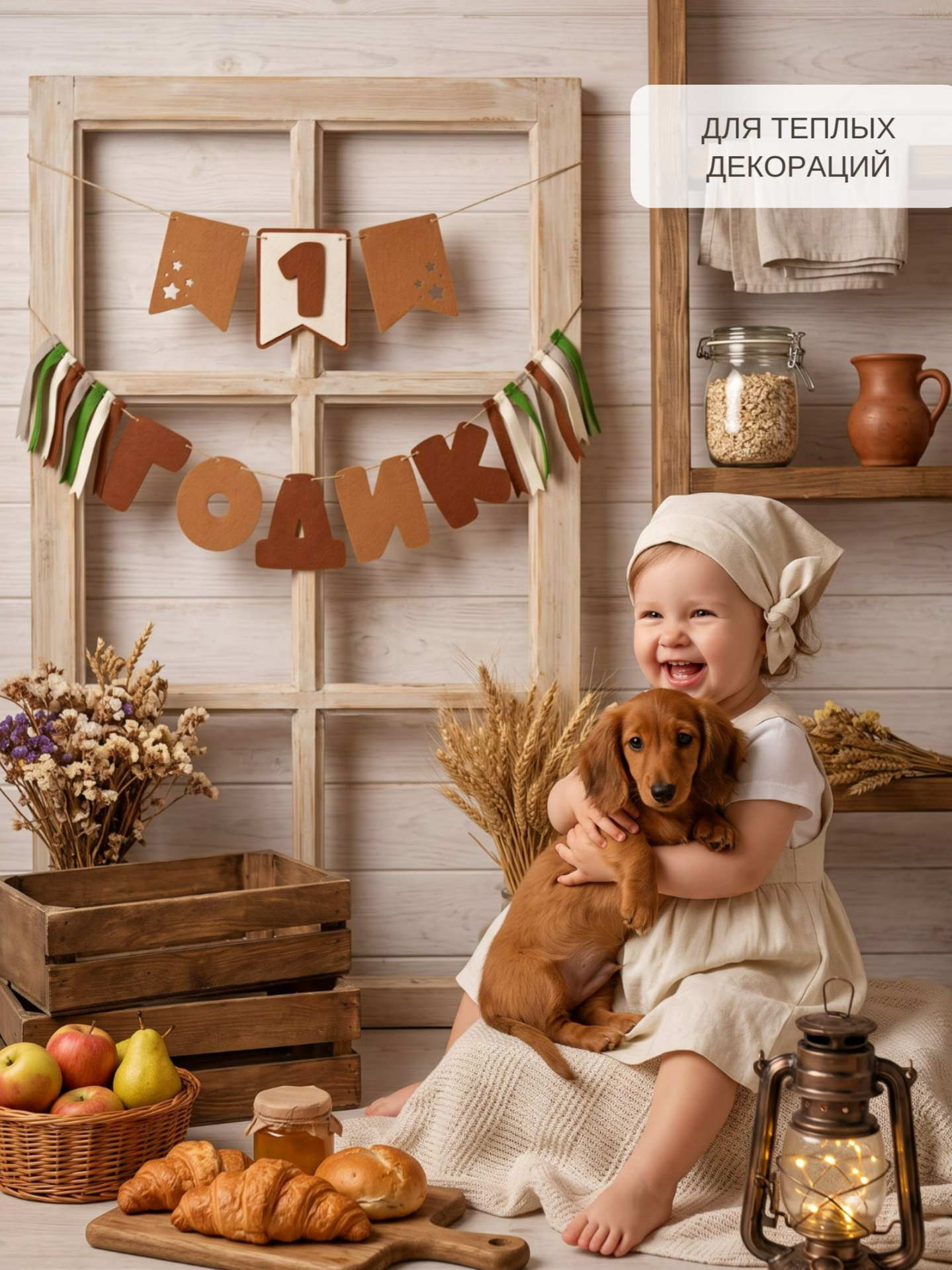 Гирлянда-растяжка Mimibabybook на 1 годик коричневая из фетра - фото 7