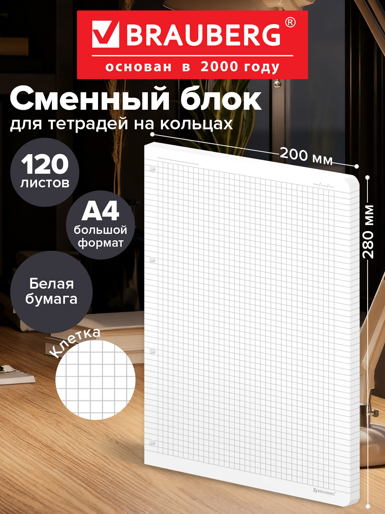 Сменный блок Brauberg клетка 120 лист. - фото 1