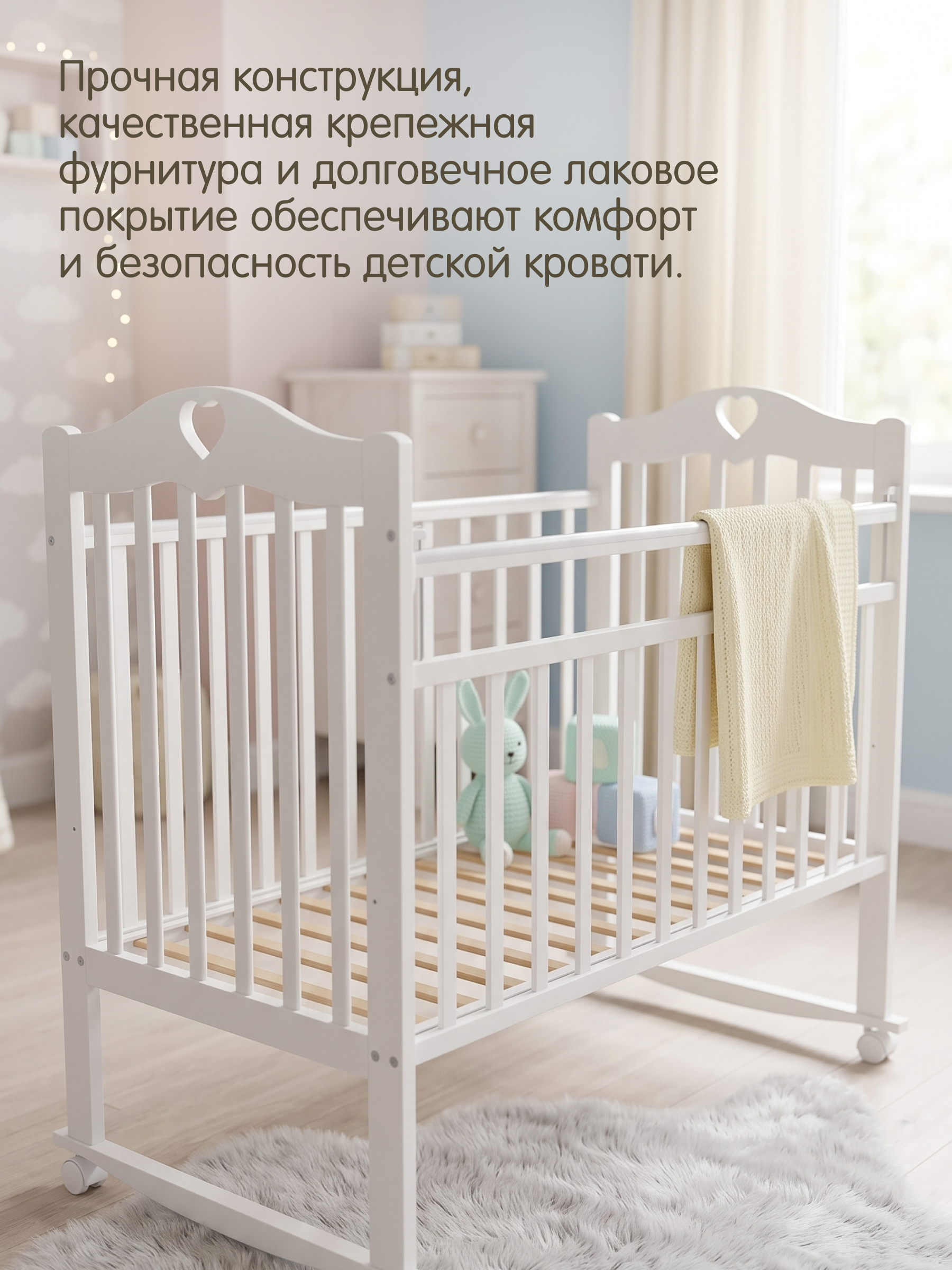 Детская кроватка Alatoys "СЕРДЦЕ" качалка, поперечный маятник (белый) - фото 7