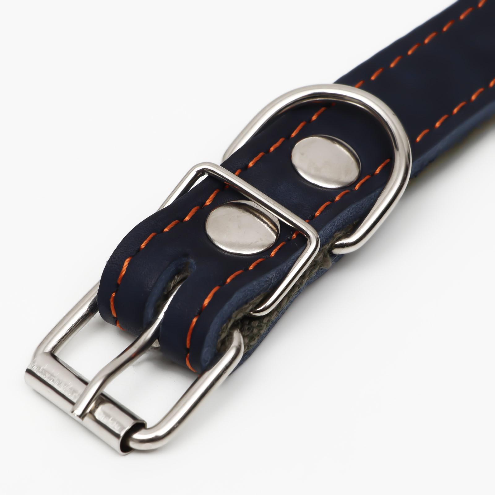 Ошейник Пижон кожа/брезент безразмерный 54 х 2.5 см синий - фото 4